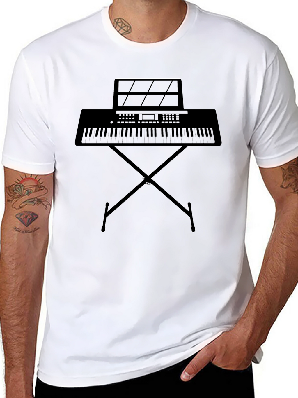 Musician Tee: Keyboard & Stand Graphic Black T-Shirt