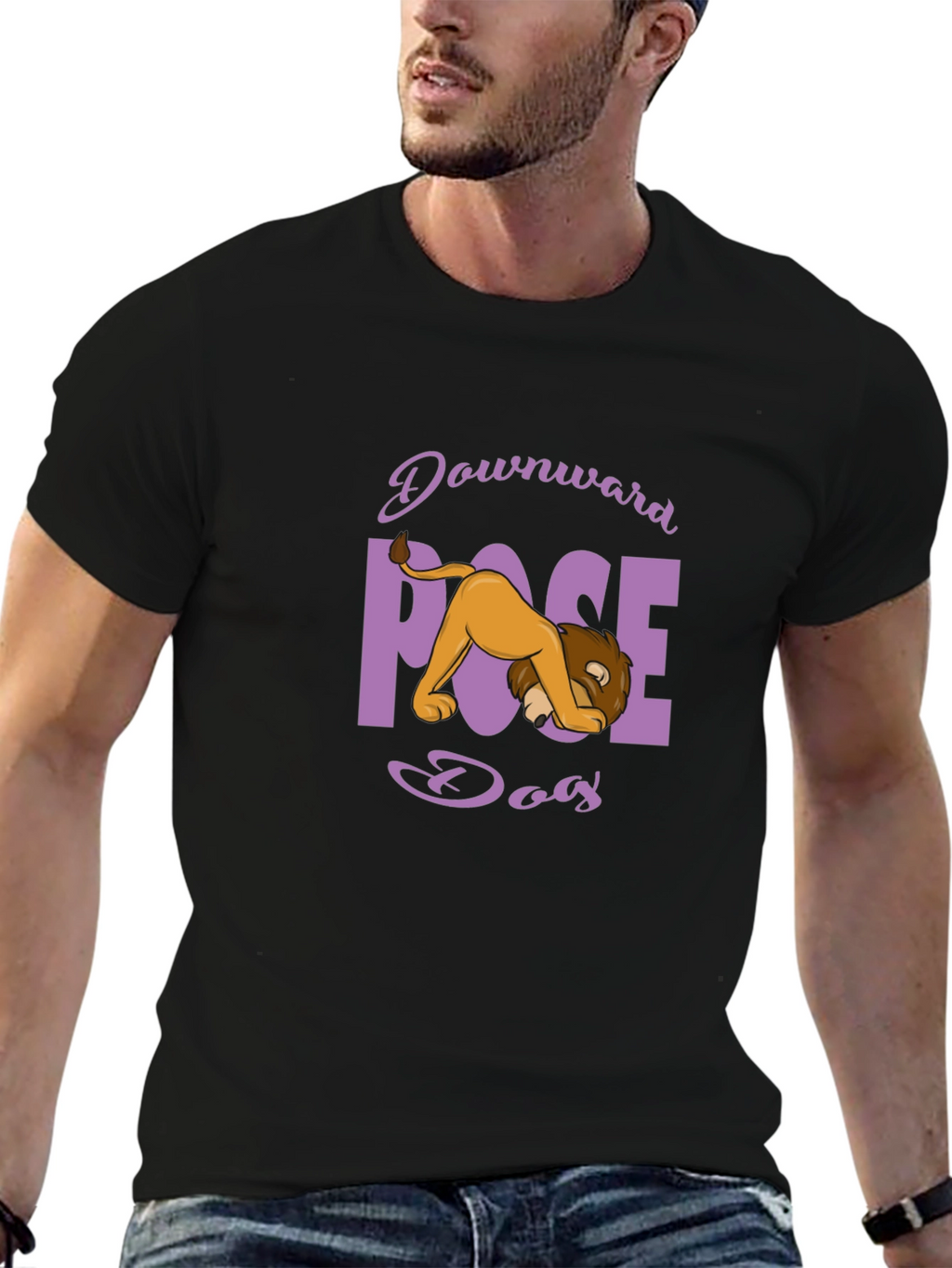 Downward Pose Dog Lion Black T-Shirt