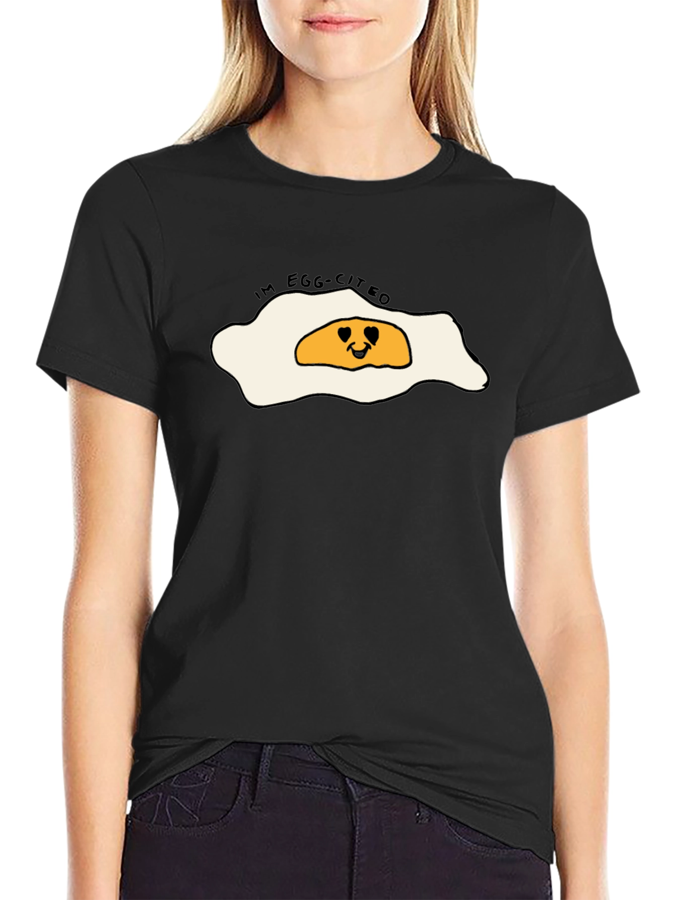 Im Egg-cited Black T-Shirt with Egg Design