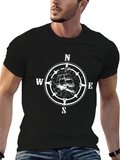 Nautical Compass & Ship Graphic T-Shirt - Black