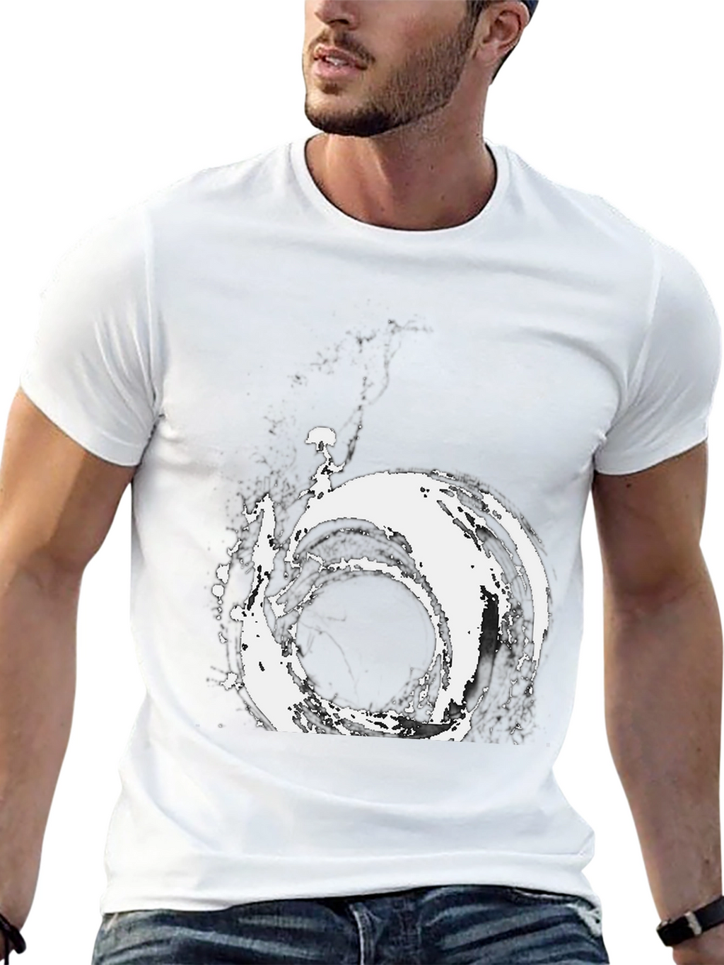 Abstract Vortex Graphic Tee - Modern Black T-Shirt