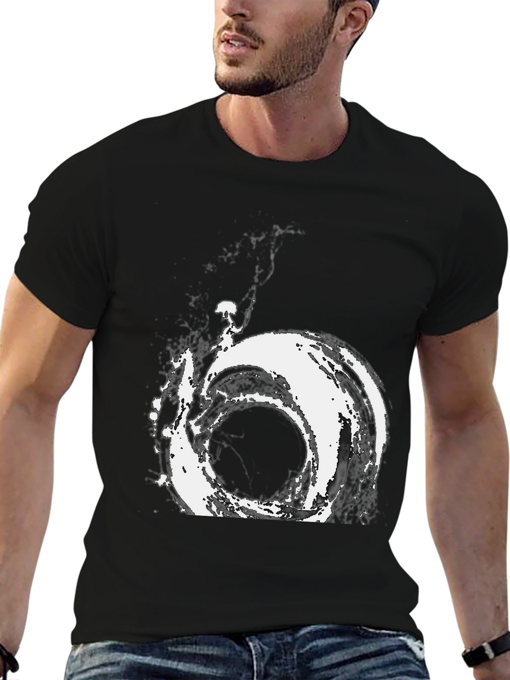 Abstract Vortex Graphic Tee - Modern Black T-Shirt