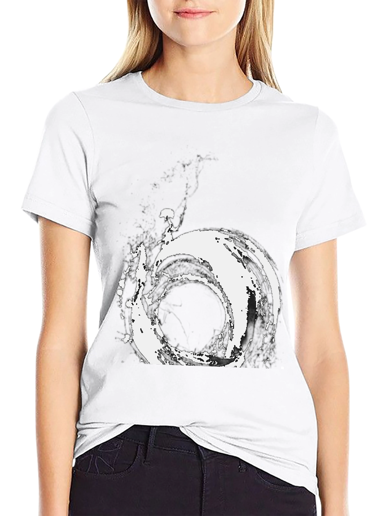 Abstract Vortex Graphic Tee - Modern Black T-Shirt