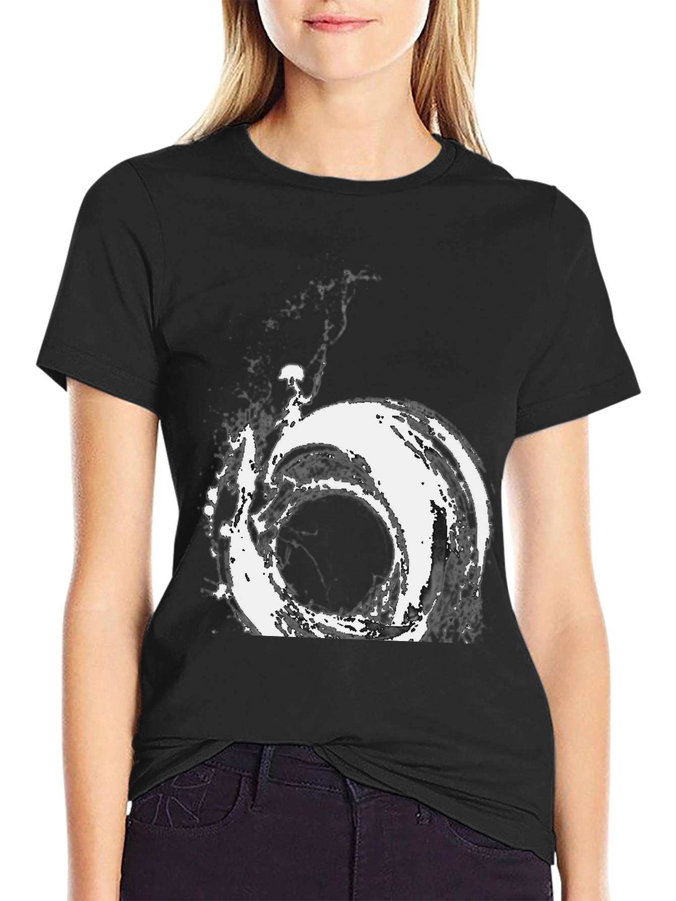 Abstract Vortex Graphic Tee - Modern Black T-Shirt