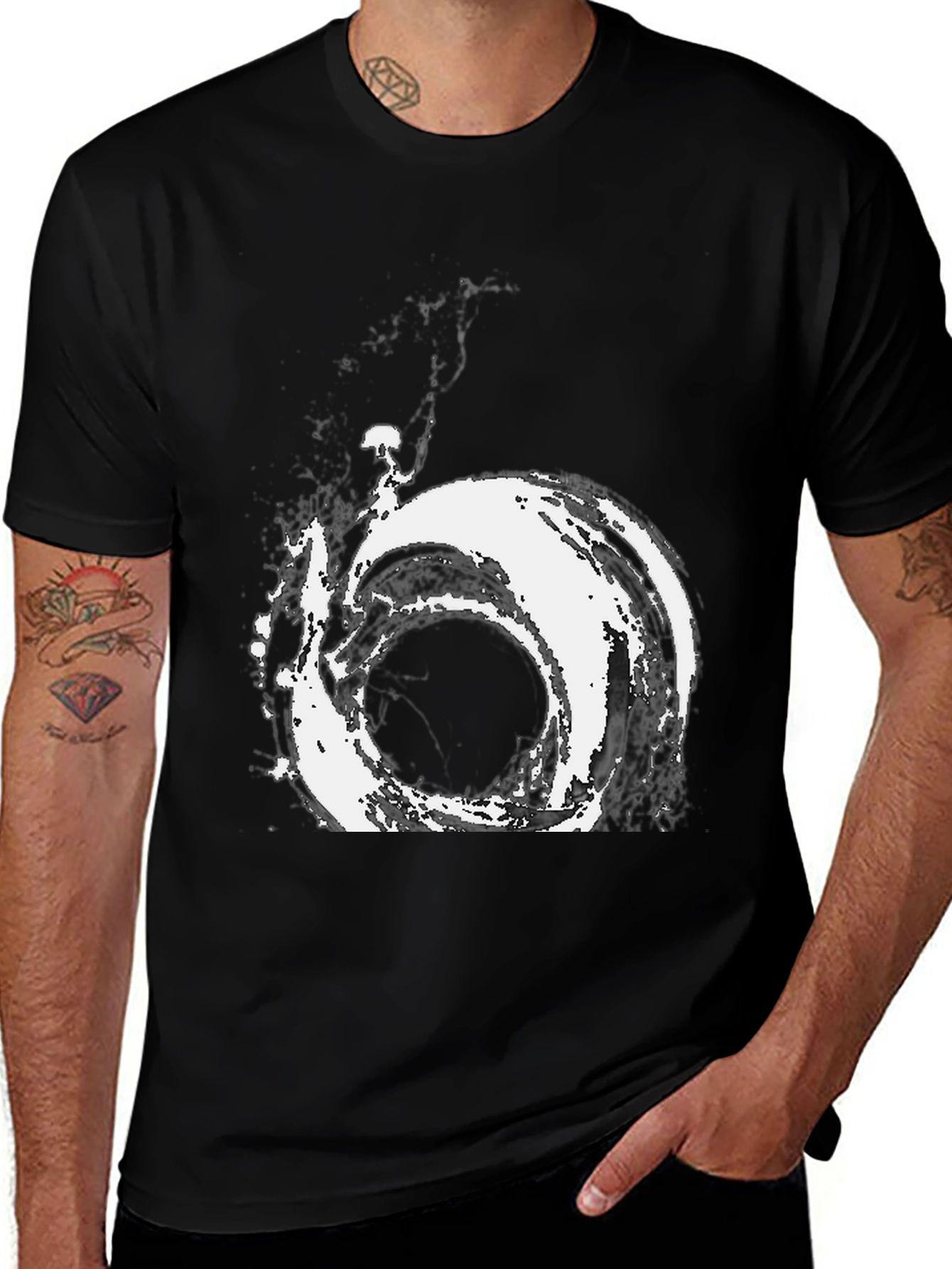 Abstract Vortex Graphic Tee - Modern Black T-Shirt
