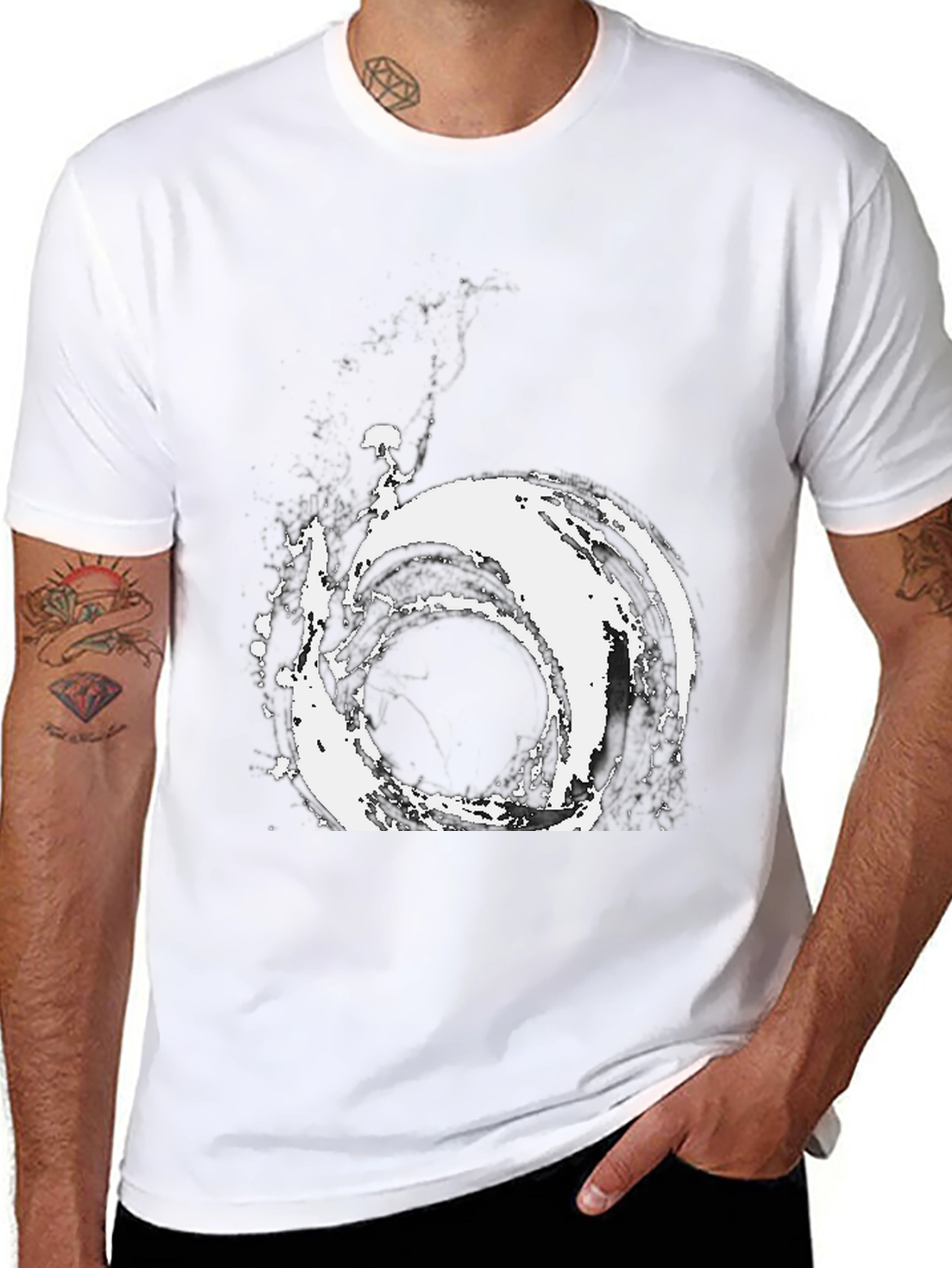 Abstract Vortex Graphic Tee - Modern Black T-Shirt
