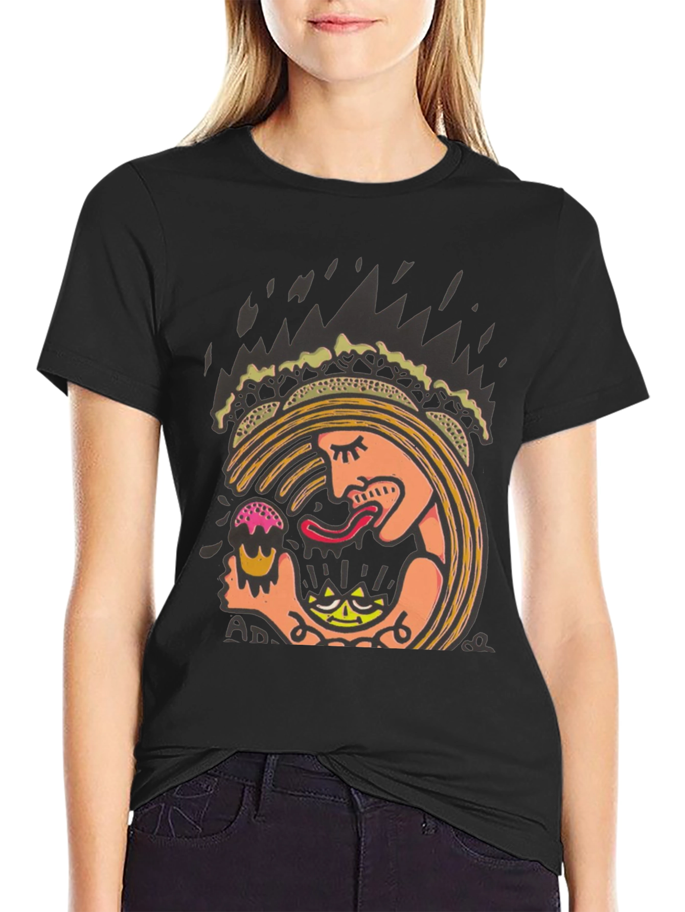 Unique Graphic Print Tee - Eat Ice Cream!