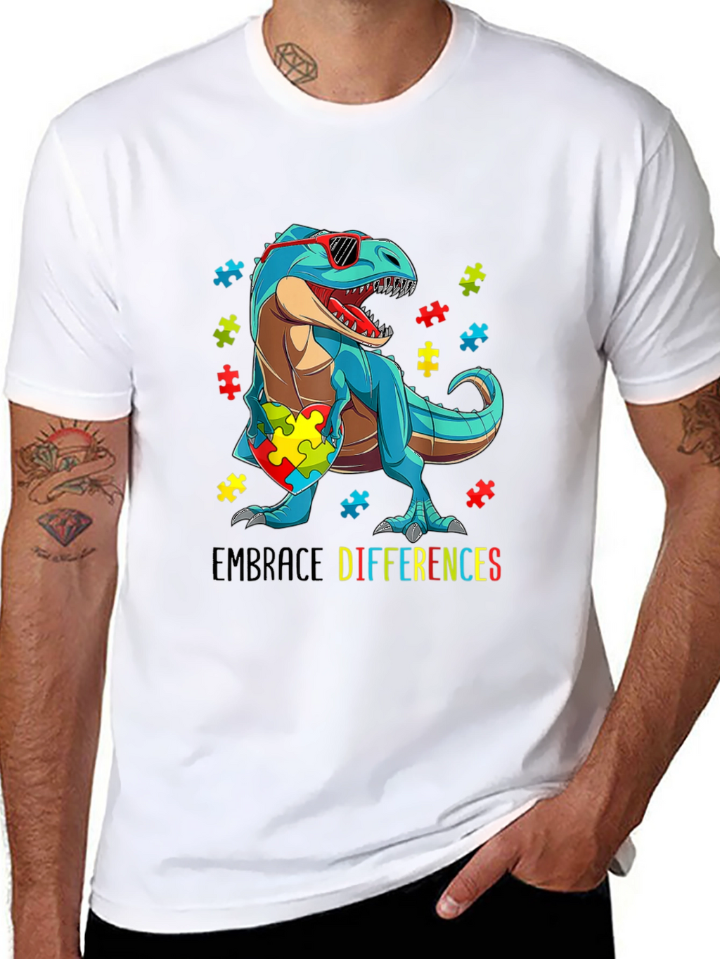 Autism Awareness Dinosaur T-Shirt Embrace Differences