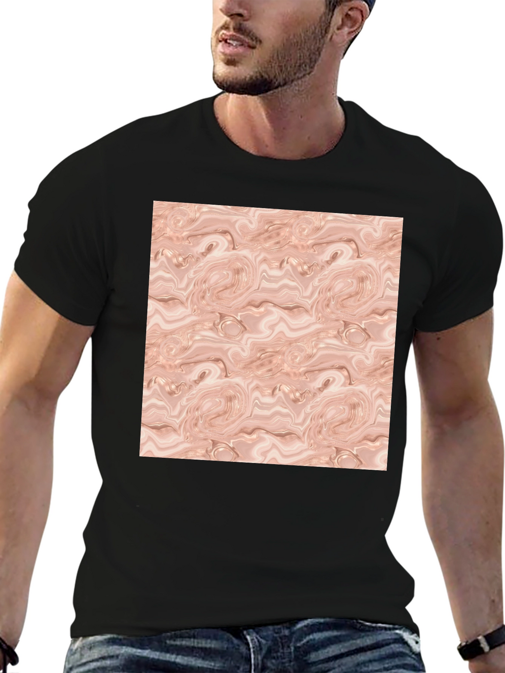 Abstract Swirl Pattern Black T-Shirt