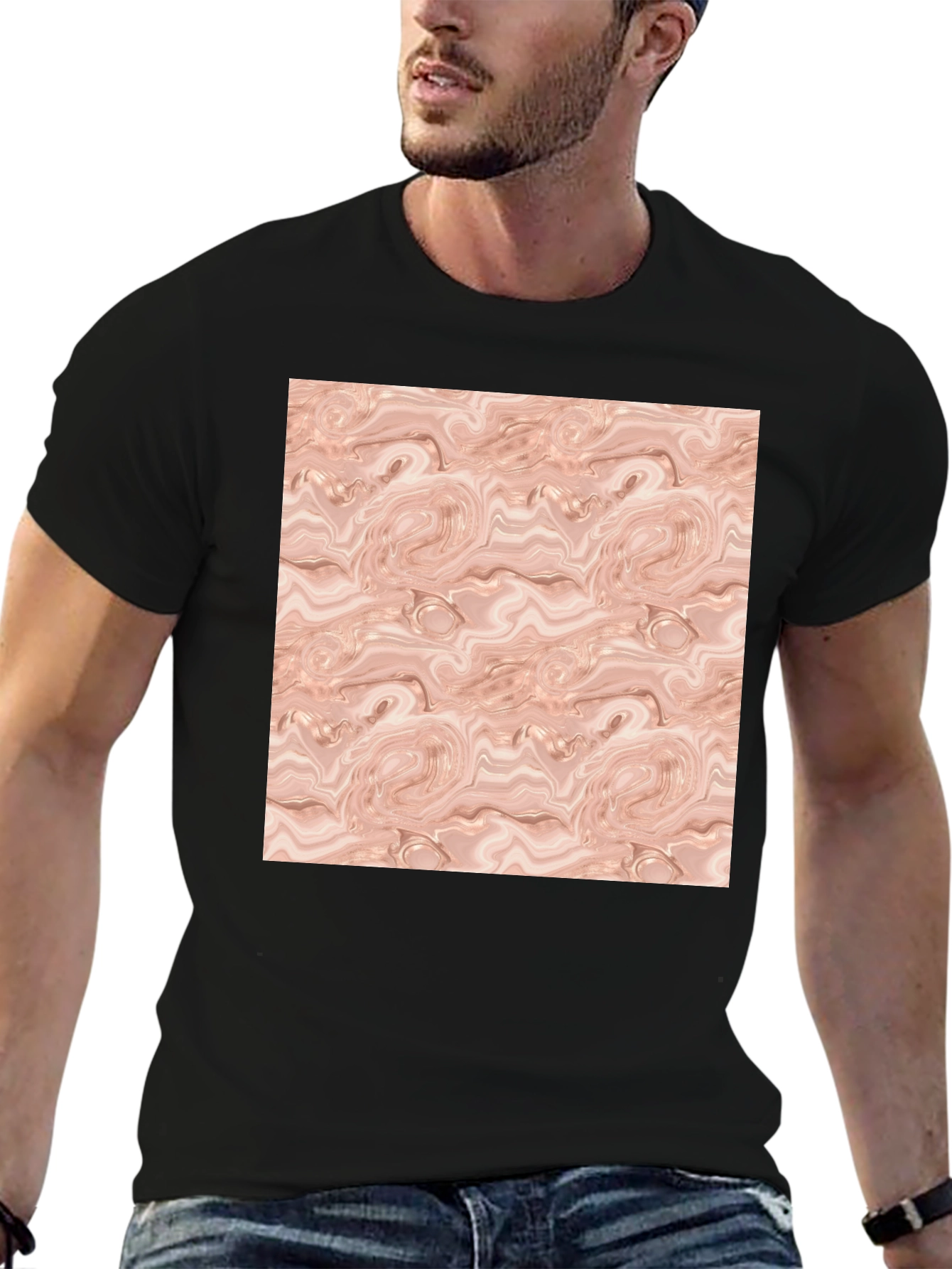 Abstract Swirl Pattern Black T-Shirt