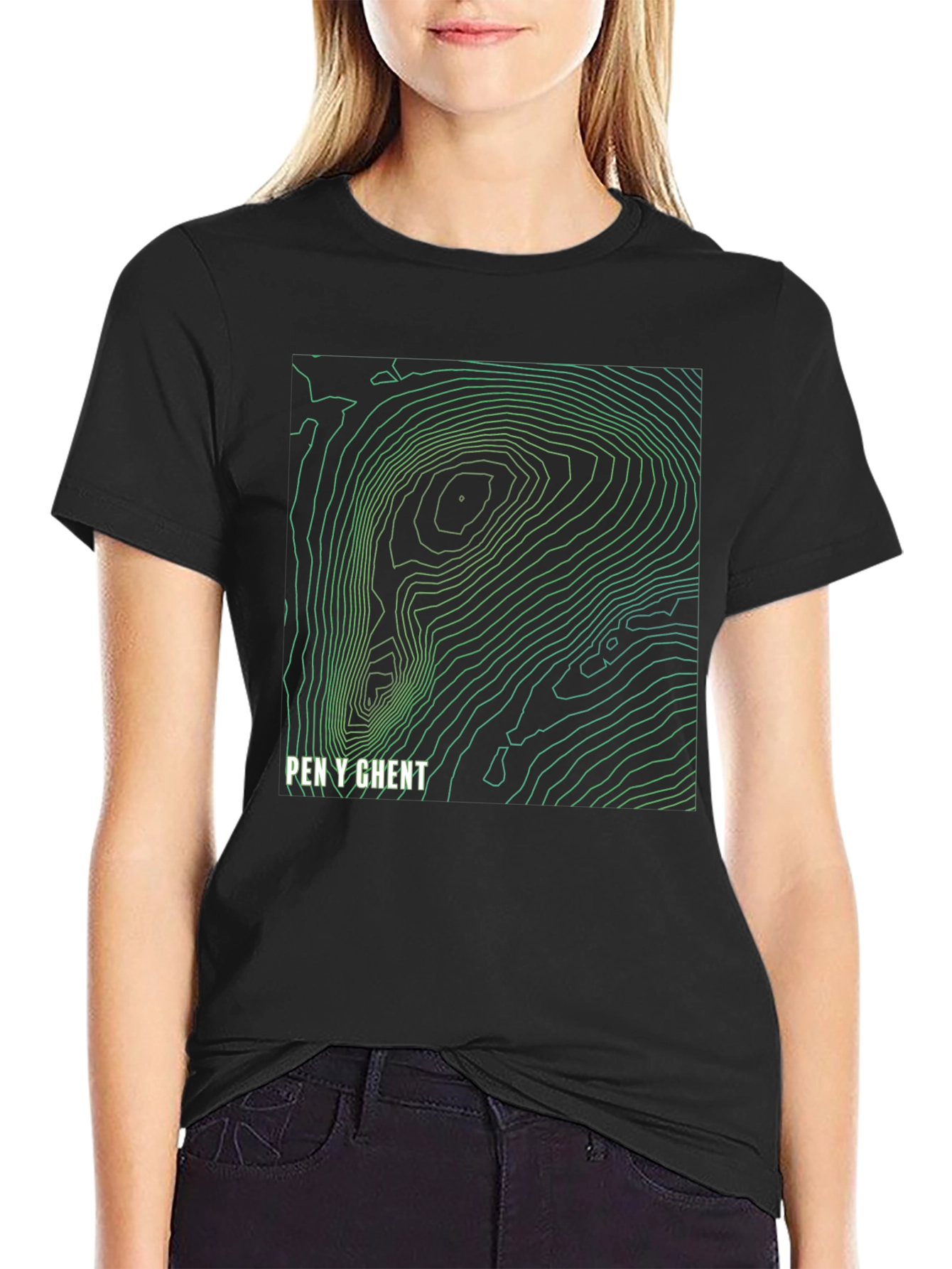 Pen Y Ghent Topographic Map T-Shirt - Black