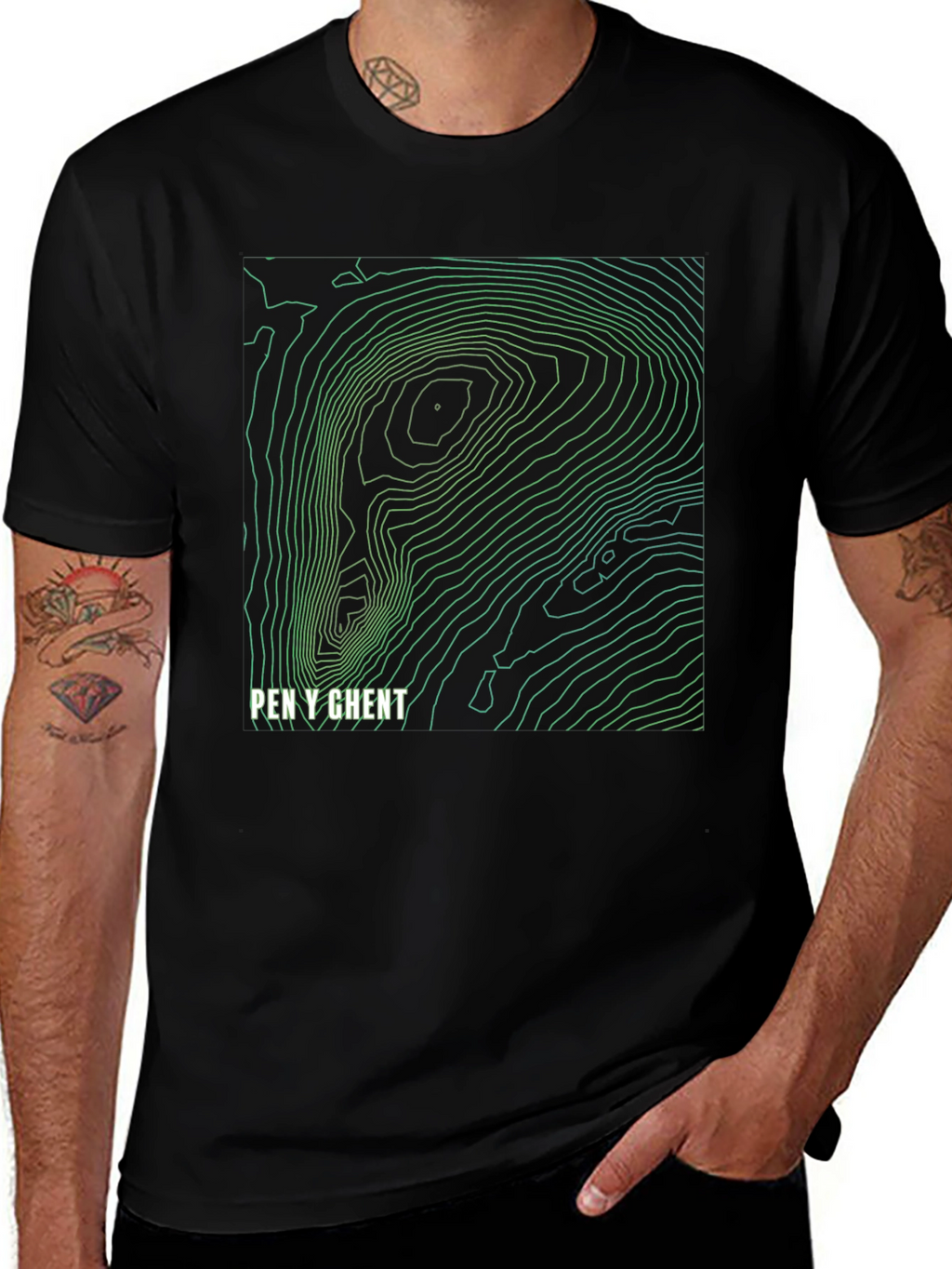 Pen Y Ghent Topographic Map T-Shirt - Black