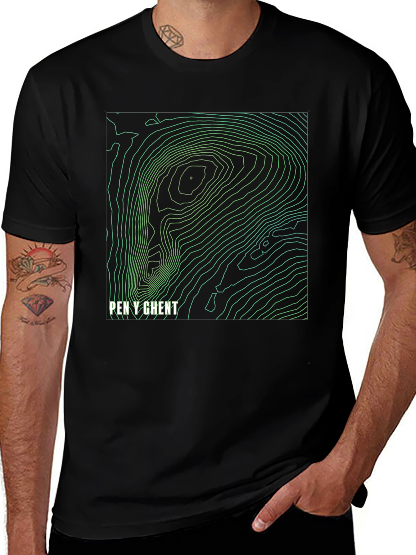 Pen Y Ghent Topographic Map T-Shirt - Black