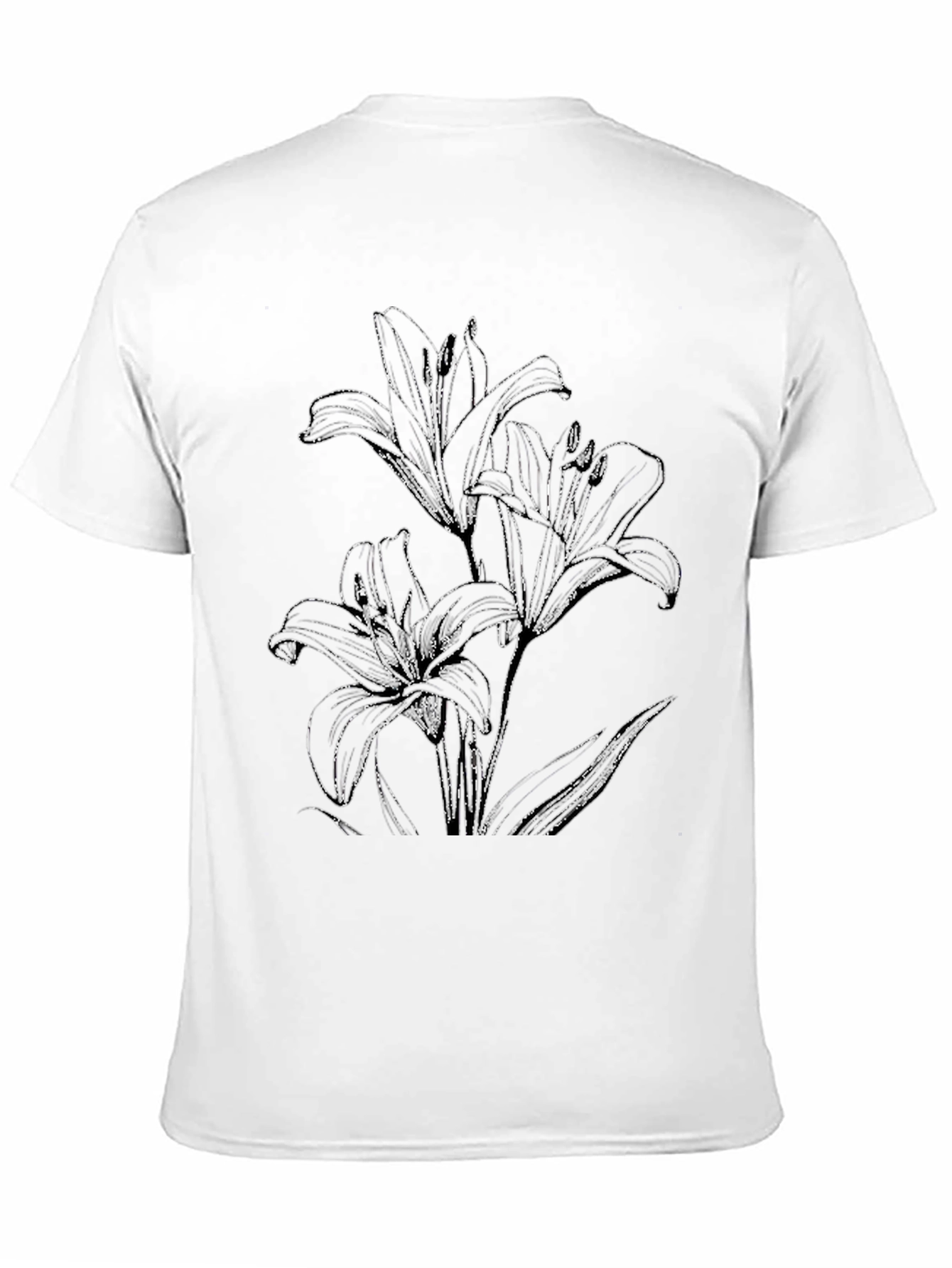 Elegant Lily Print Black T-Shirt