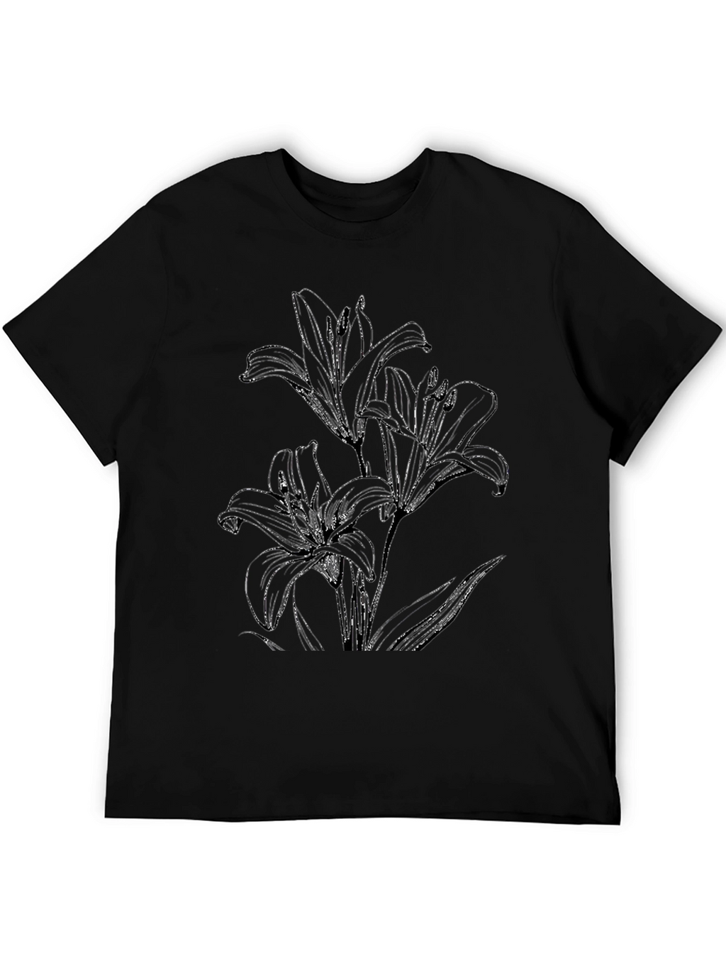 Elegant Lily Print Black T-Shirt
