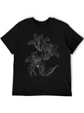 Elegant Lily Print Black T-Shirt