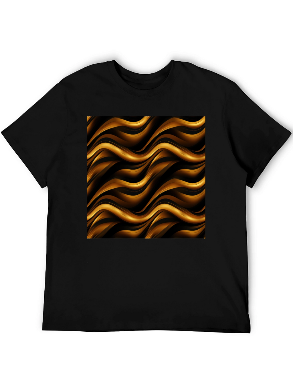 Stylish Black Tee with Abstract Gold Wave Design