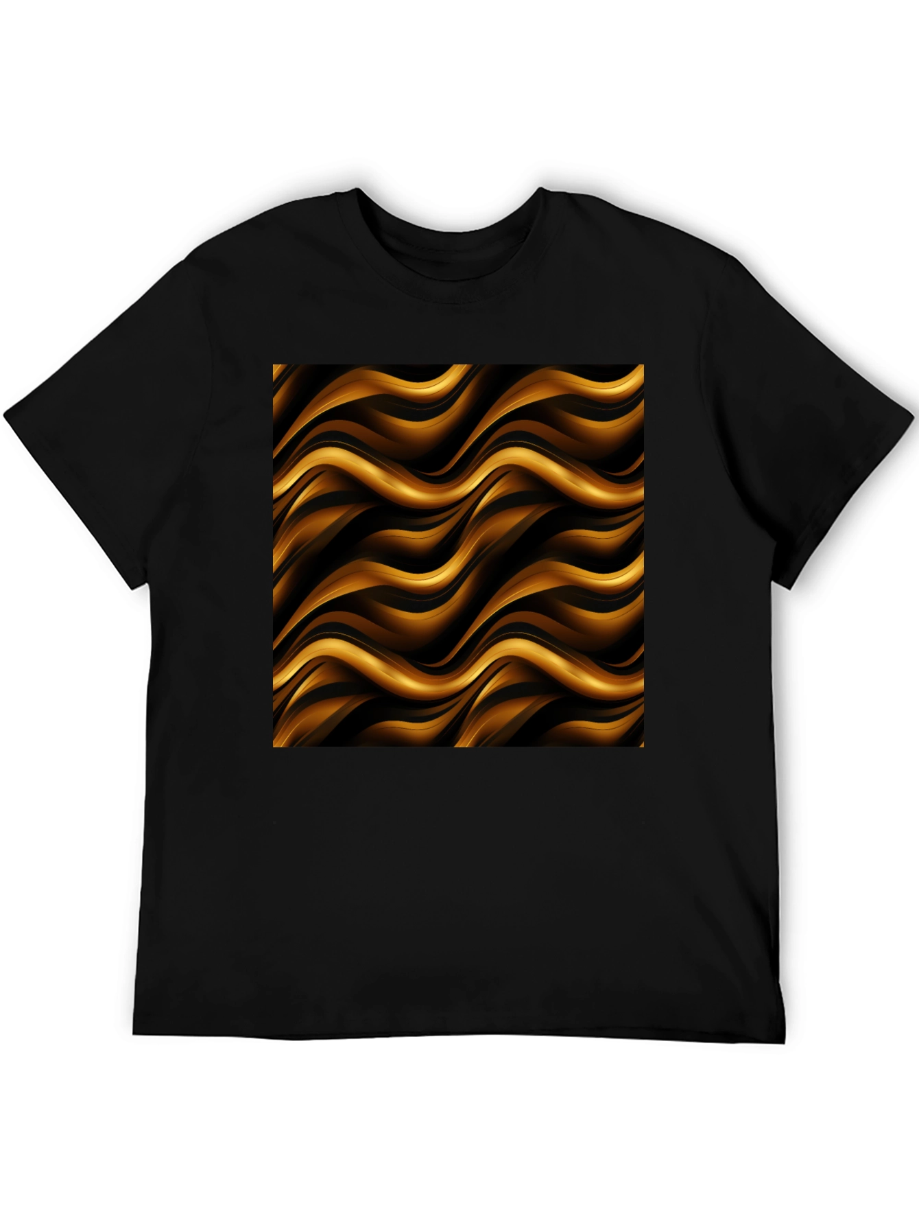 Stylish Black Tee with Abstract Gold Wave Design