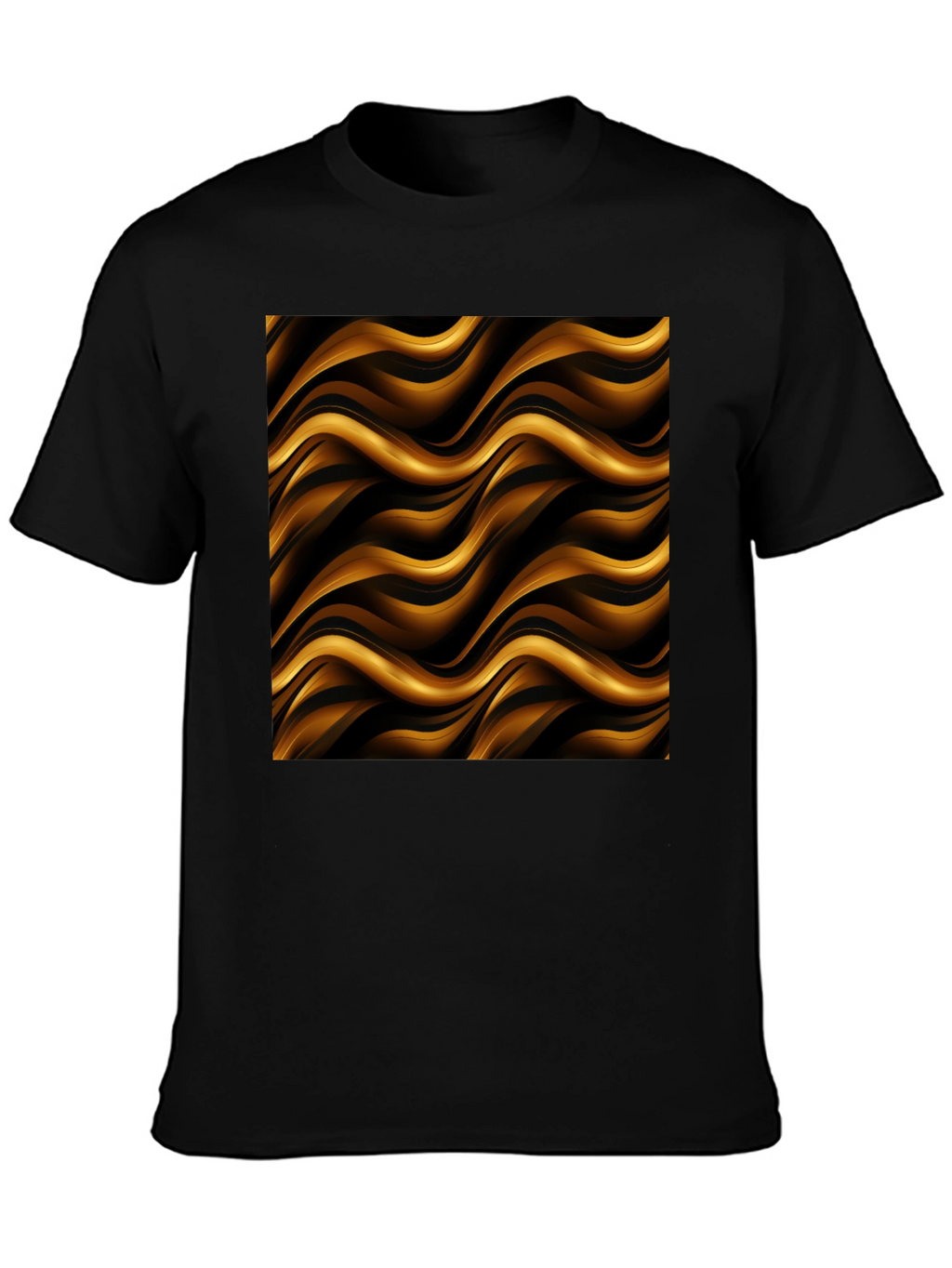 Stylish Black Tee with Abstract Gold Wave Design