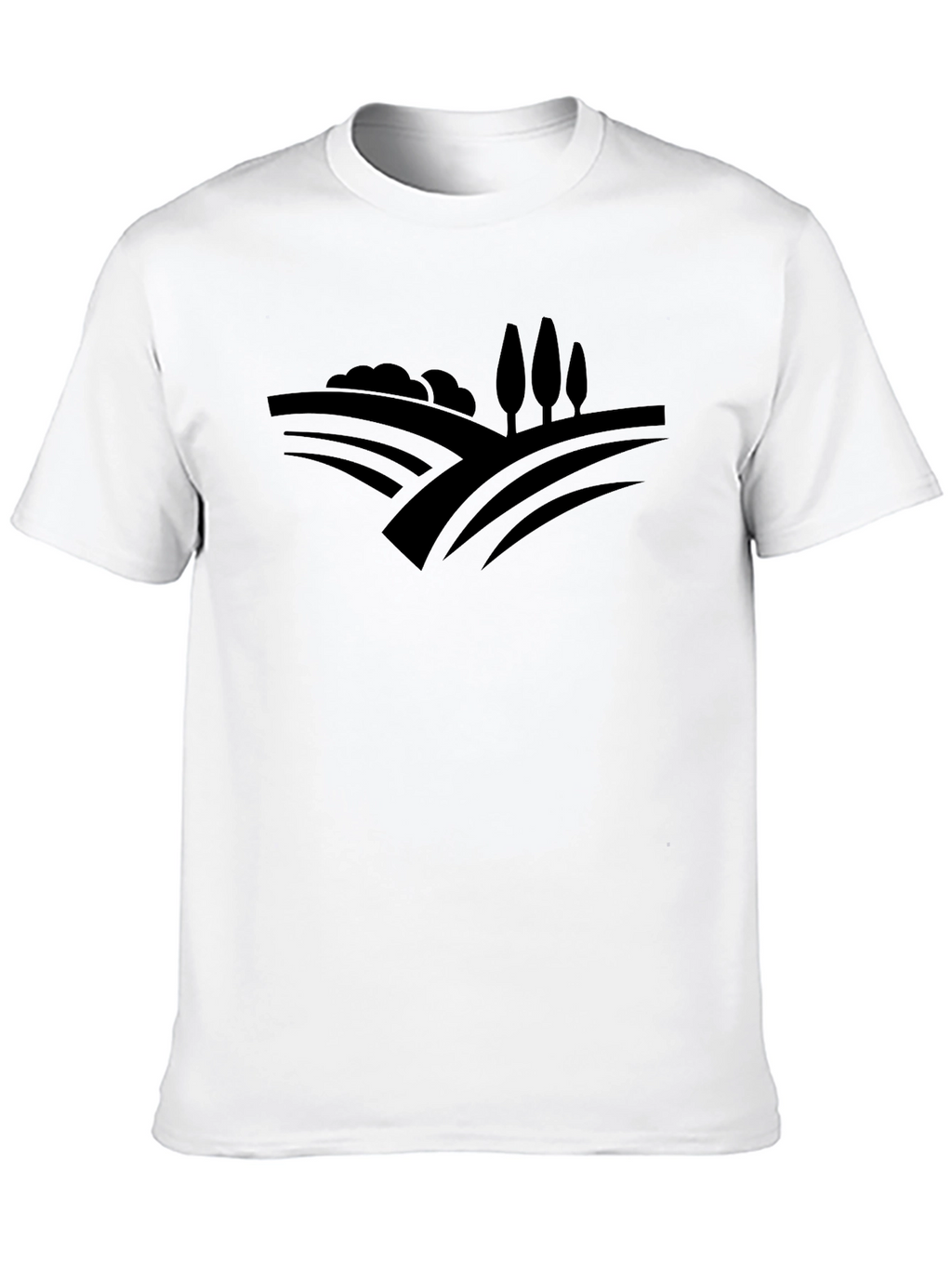 Stylish Black Tee with Countryside Graphic Design