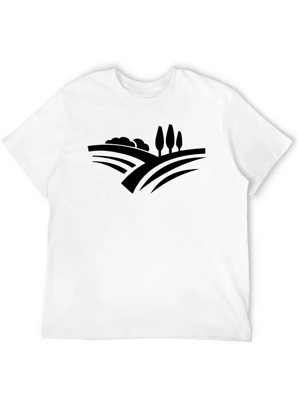 Stylish Black Tee with Countryside Graphic Design