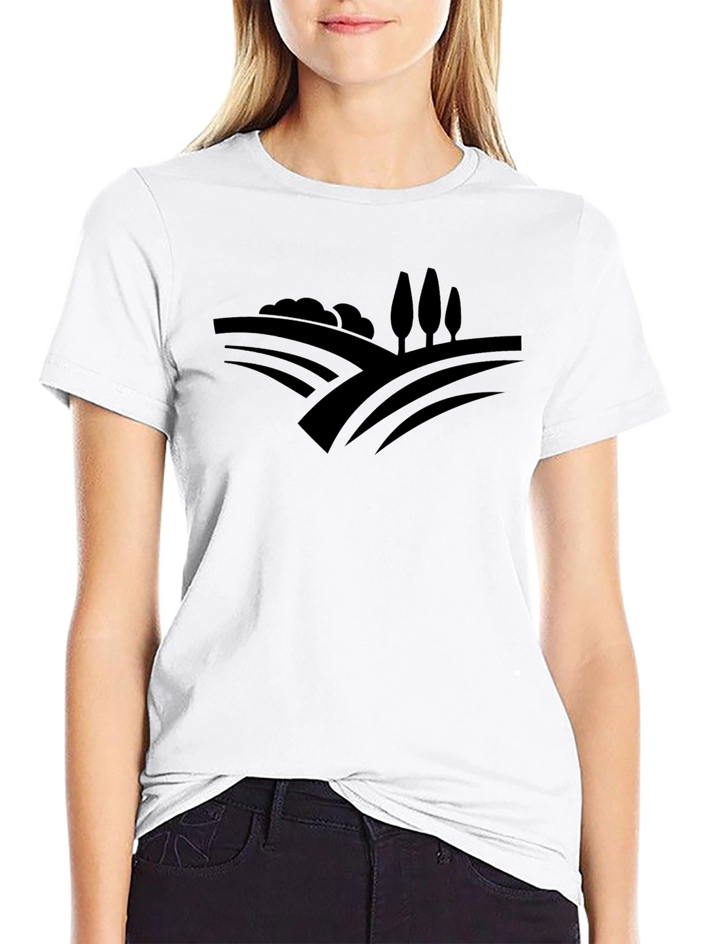 Stylish Black Tee with Countryside Graphic Design
