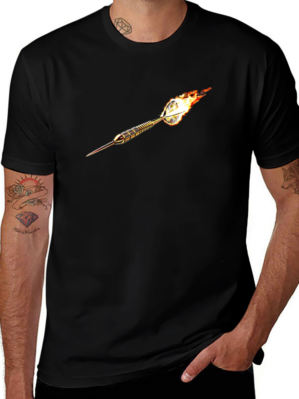 Flaming Dart Graphic Tee - Cool Black T-Shirt