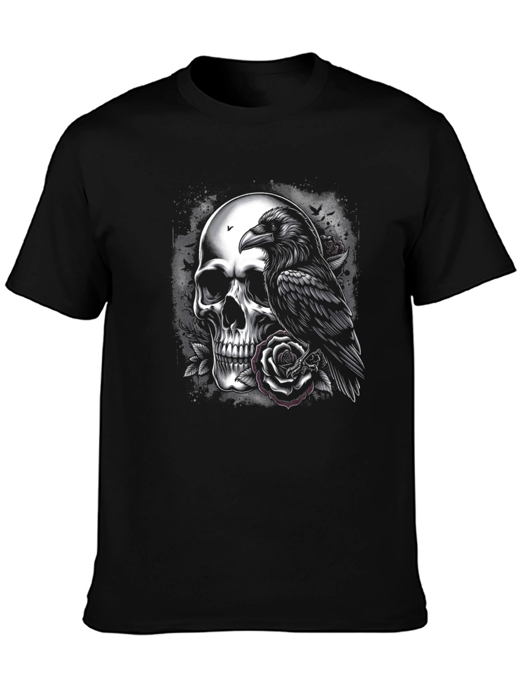 Skull Raven Rose Graphic Tee - Dark Aesthetic T-Shirt
