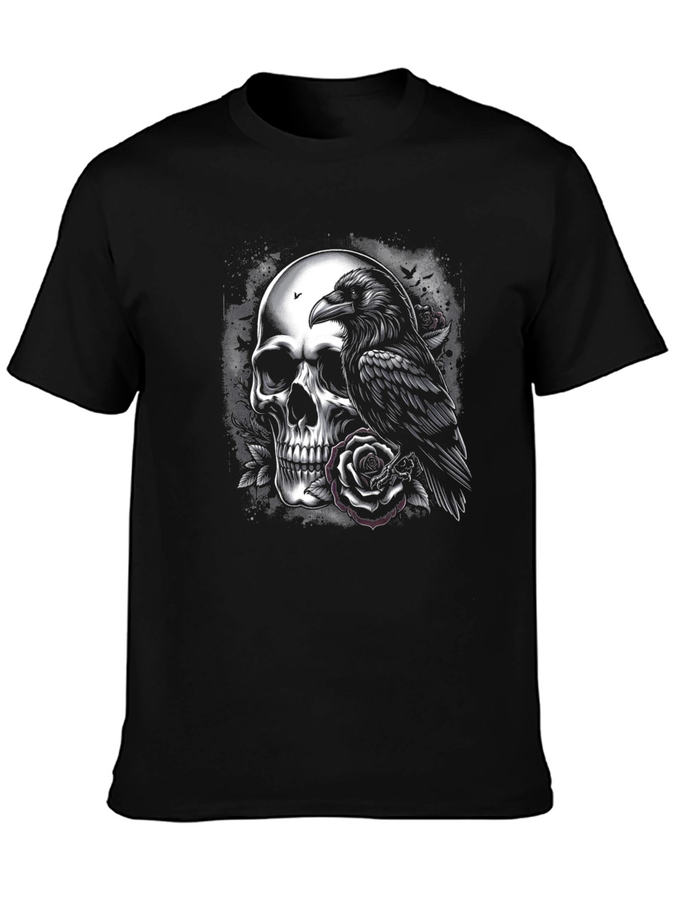 Skull Raven Rose Graphic Tee - Dark Aesthetic T-Shirt