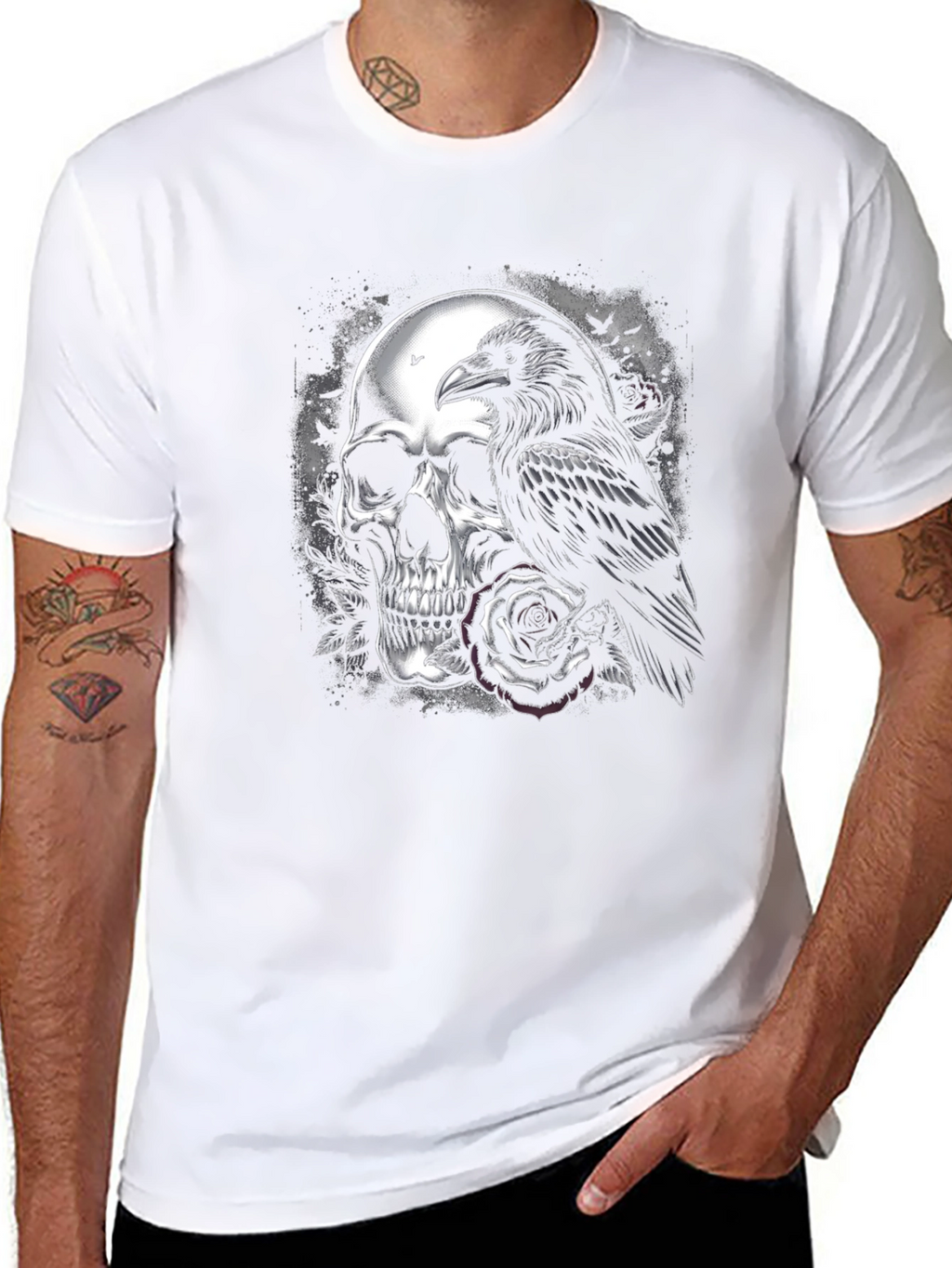 Skull Raven Rose Graphic Tee - Dark Aesthetic T-Shirt
