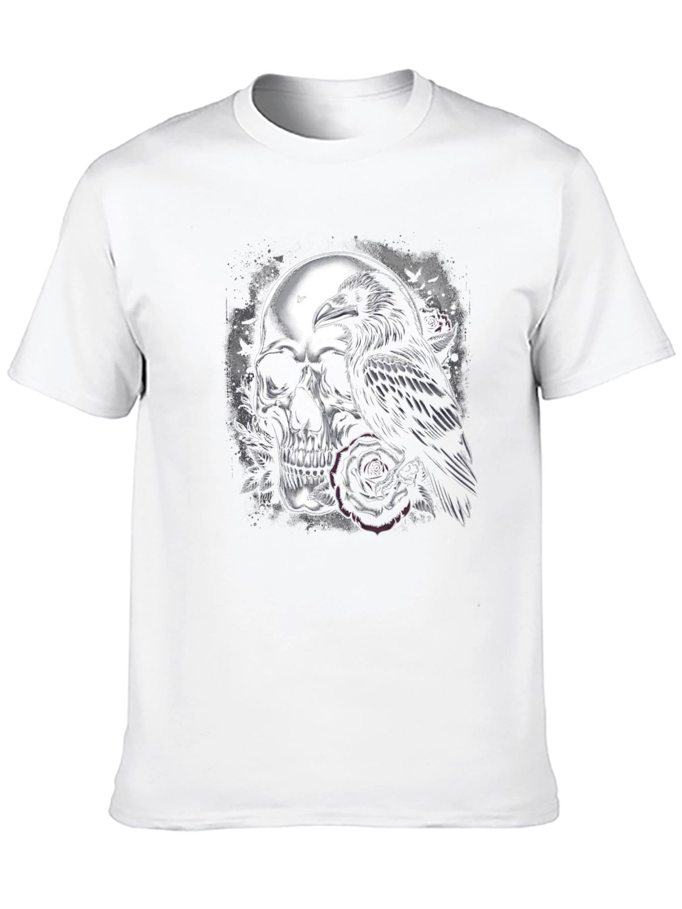 Skull Raven Rose Graphic Tee - Dark Aesthetic T-Shirt