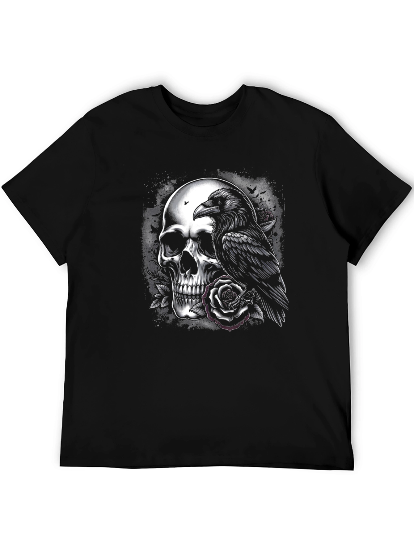 Skull Raven Rose Graphic Tee - Dark Aesthetic T-Shirt