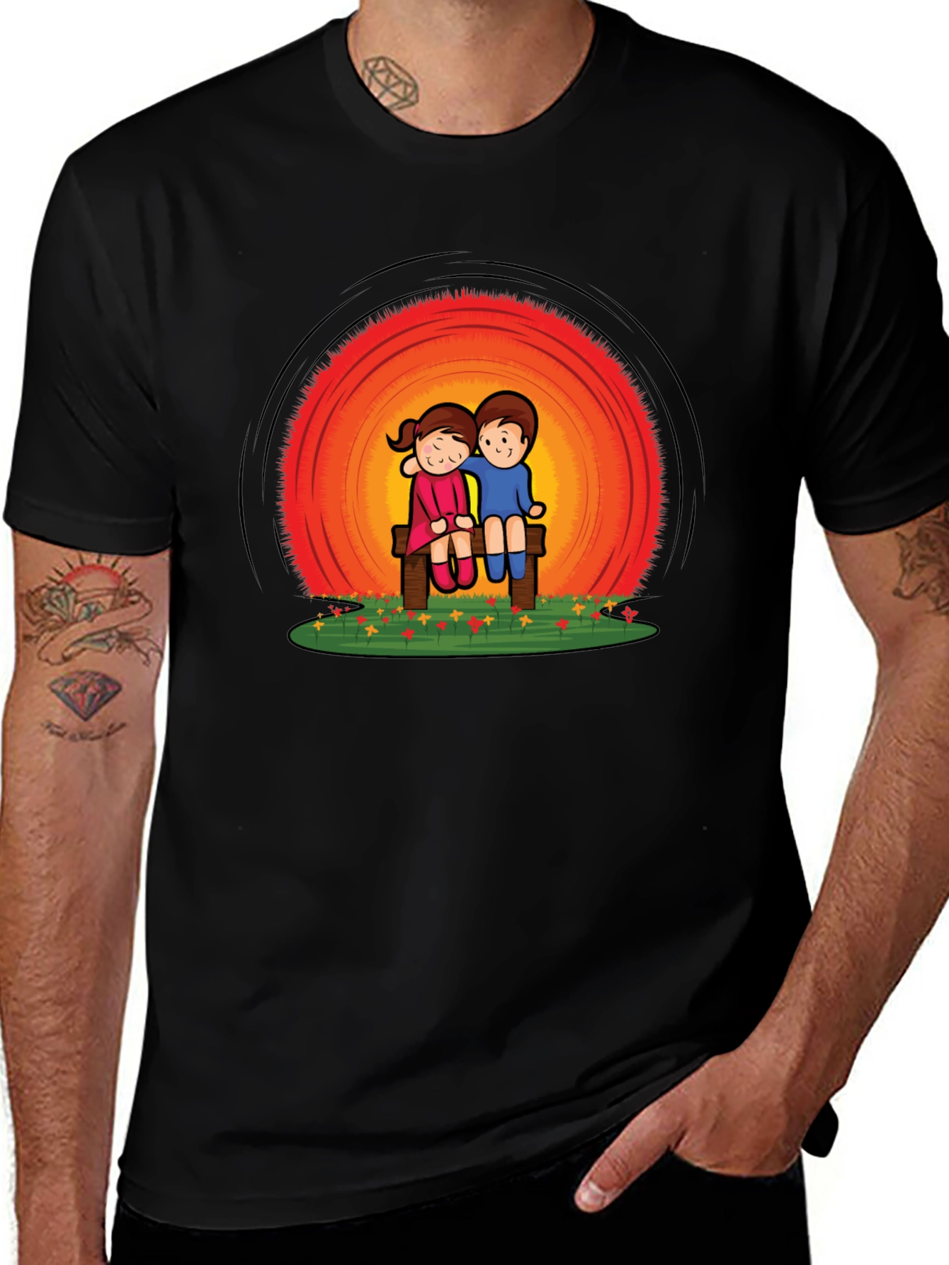 Couple on Bench Graphic Tee - Black