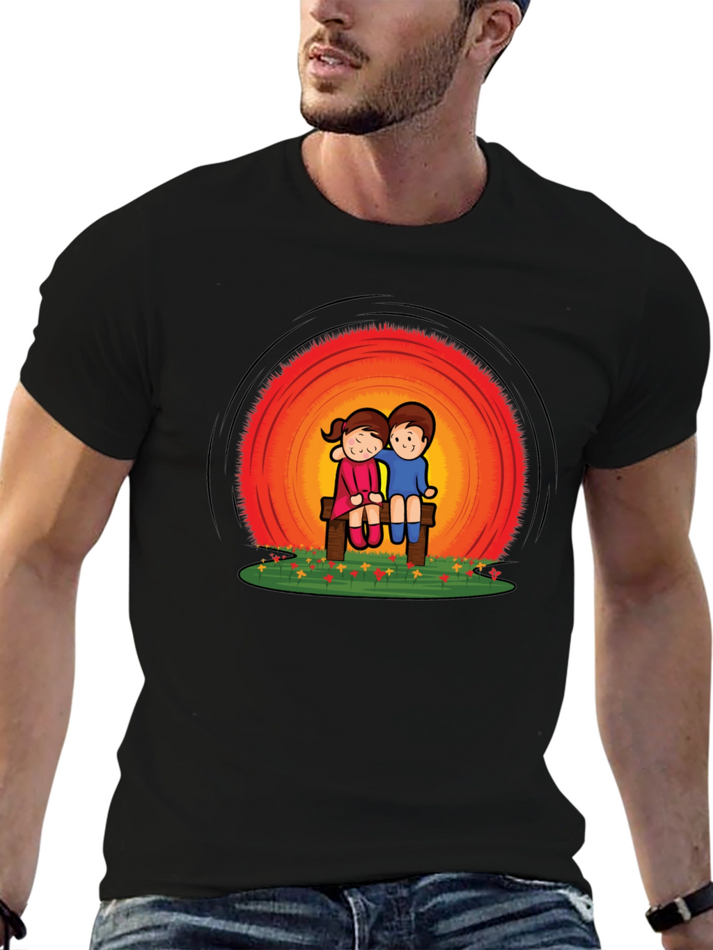 Couple on Bench Graphic Tee - Black
