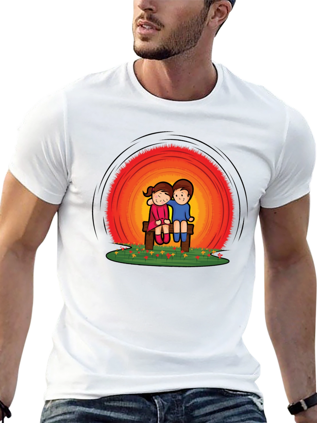 Couple on Bench Graphic Tee - Black