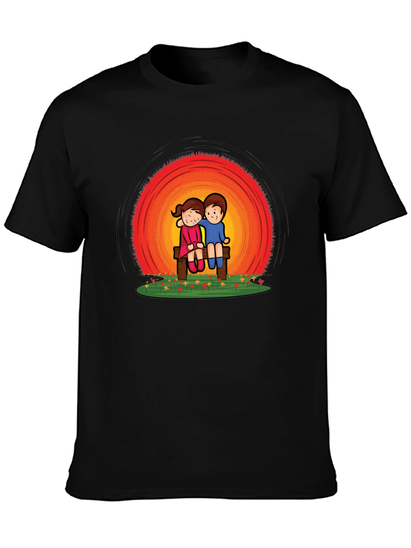 Couple on Bench Graphic Tee - Black