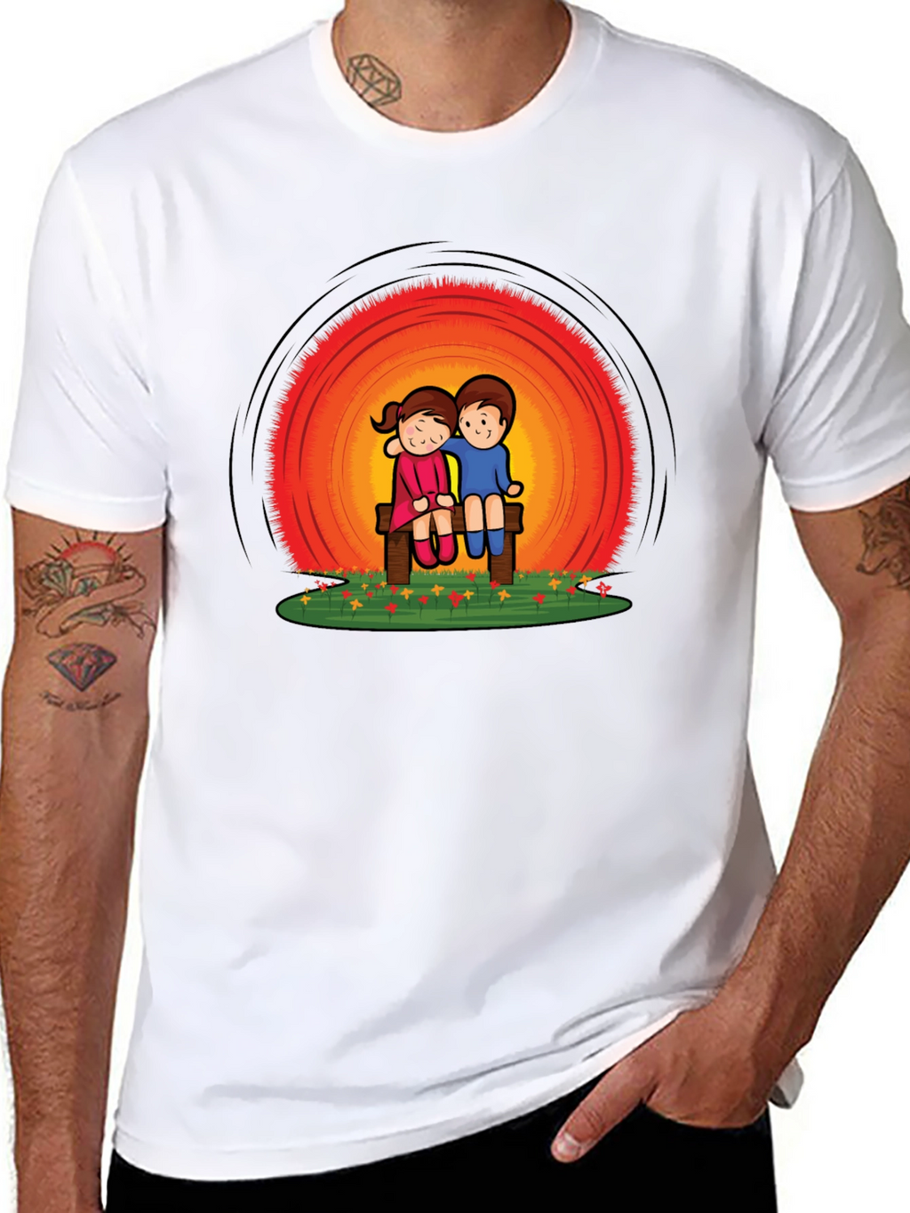 Couple on Bench Graphic Tee - Black