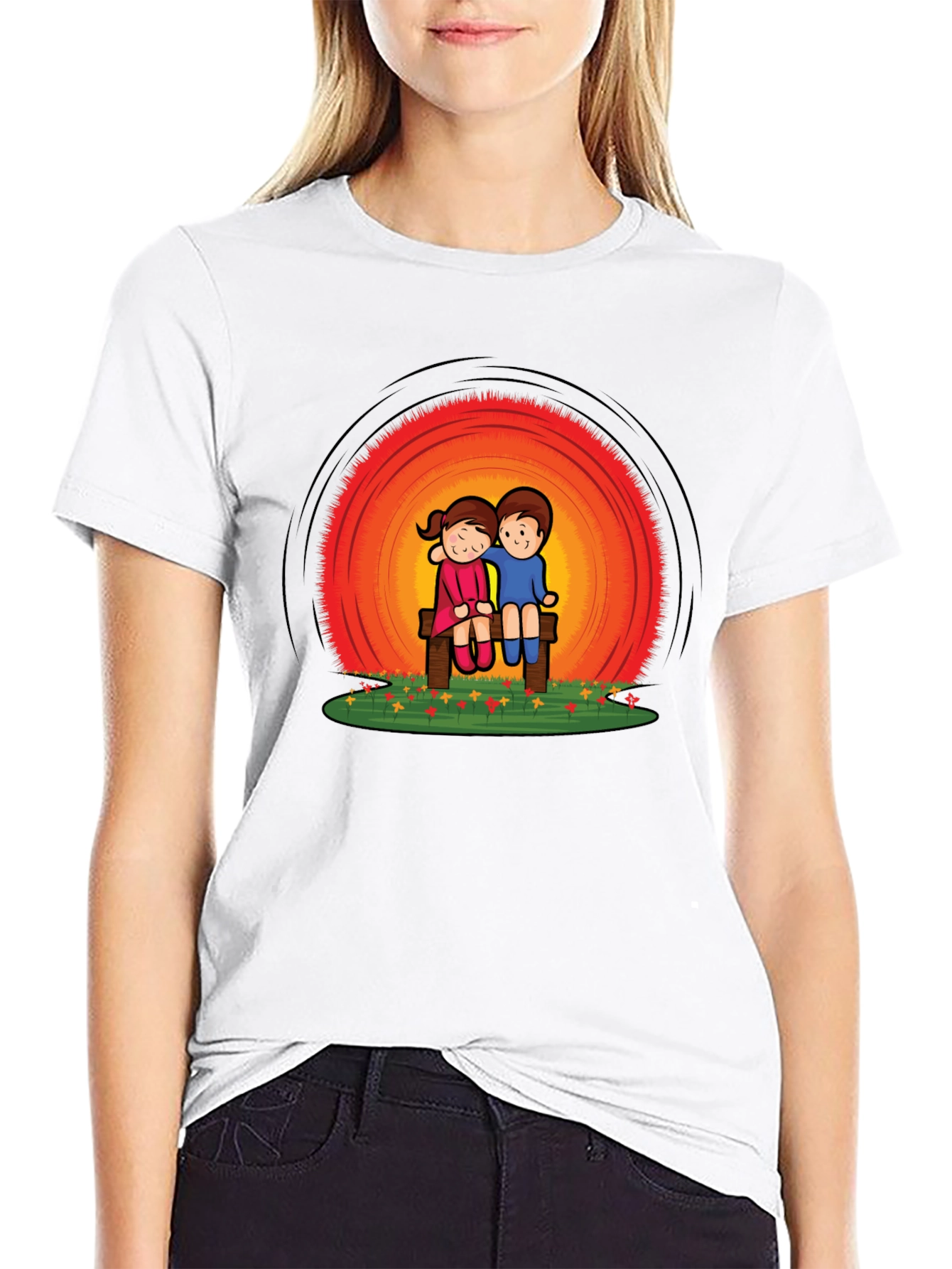 Couple on Bench Graphic Tee - Black