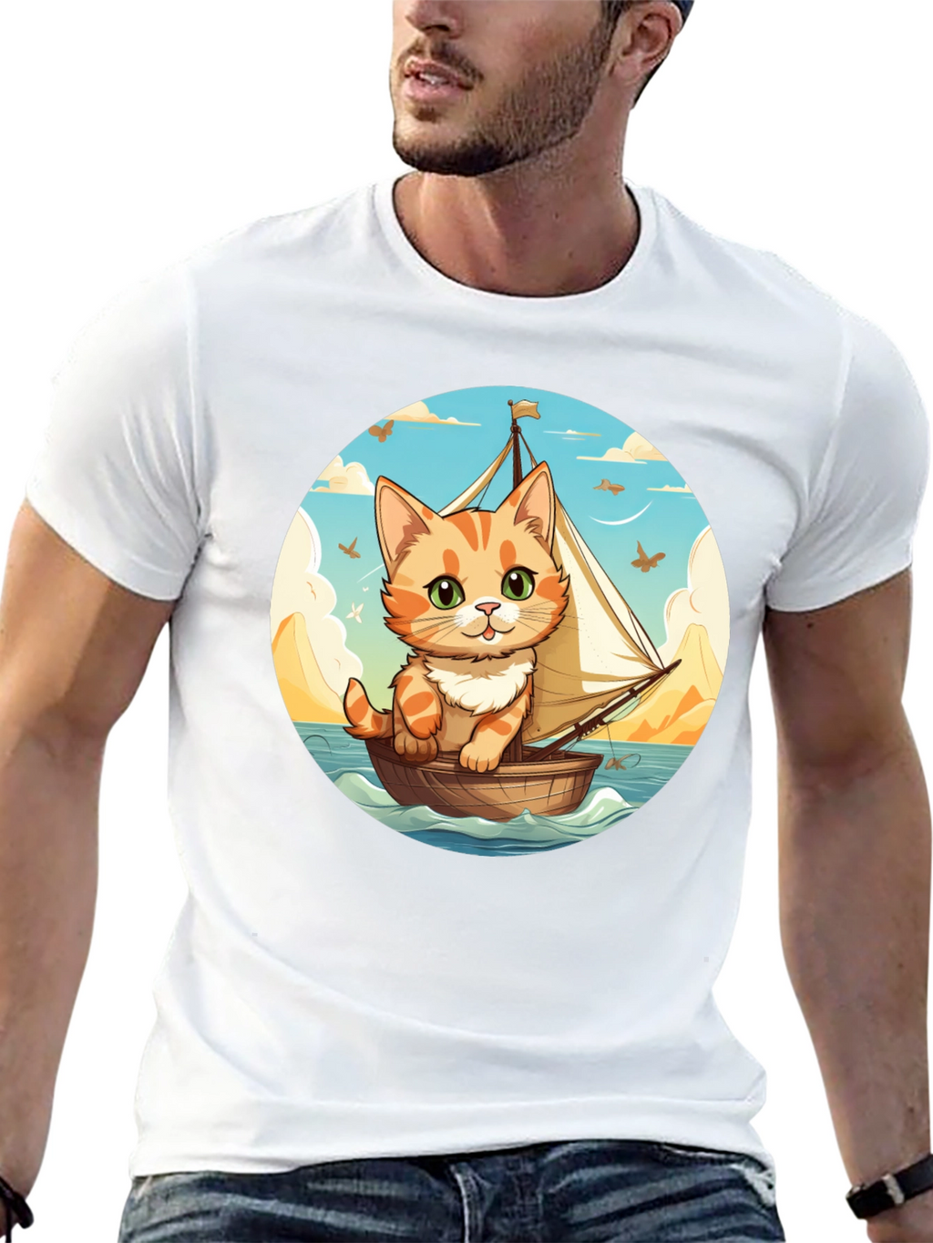 Cute Cat Sailor T-Shirt - Whimsical Graphic Tee