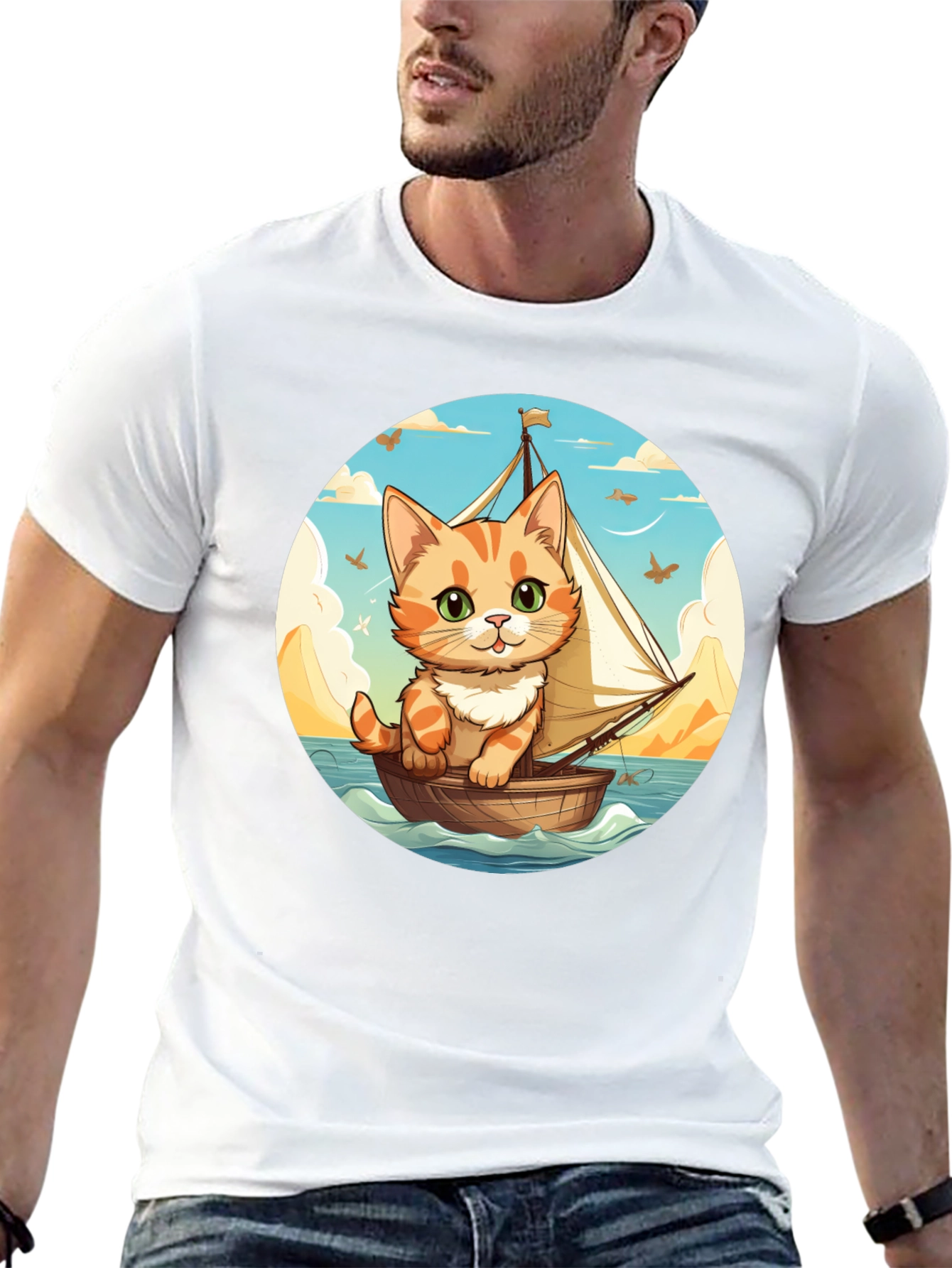 Cute Cat Sailor T-Shirt - Whimsical Graphic Tee