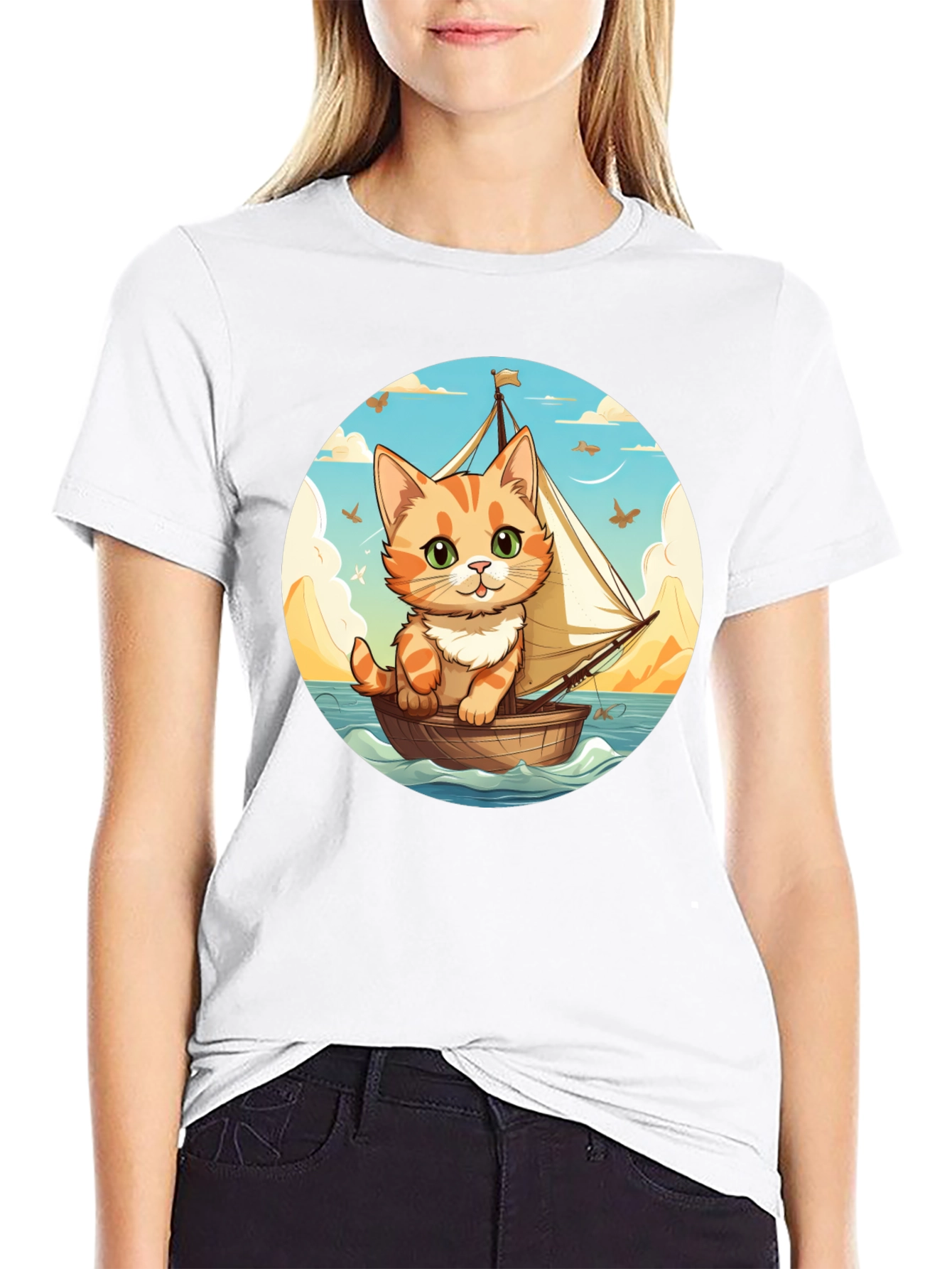 Cute Cat Sailor T-Shirt - Whimsical Graphic Tee