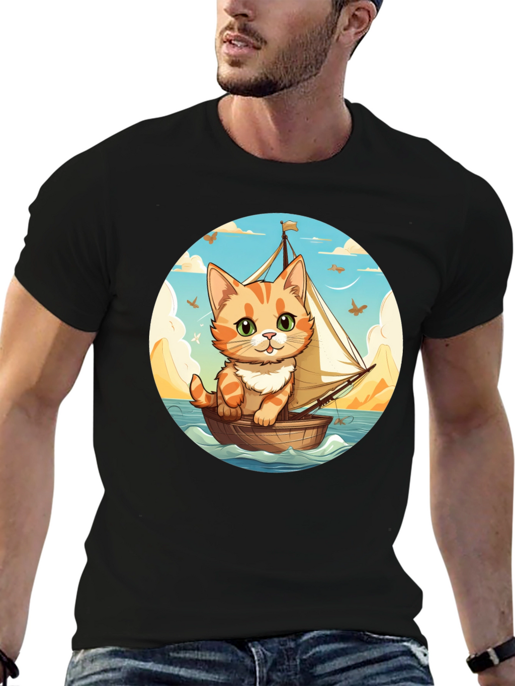 Cute Cat Sailor T-Shirt - Whimsical Graphic Tee
