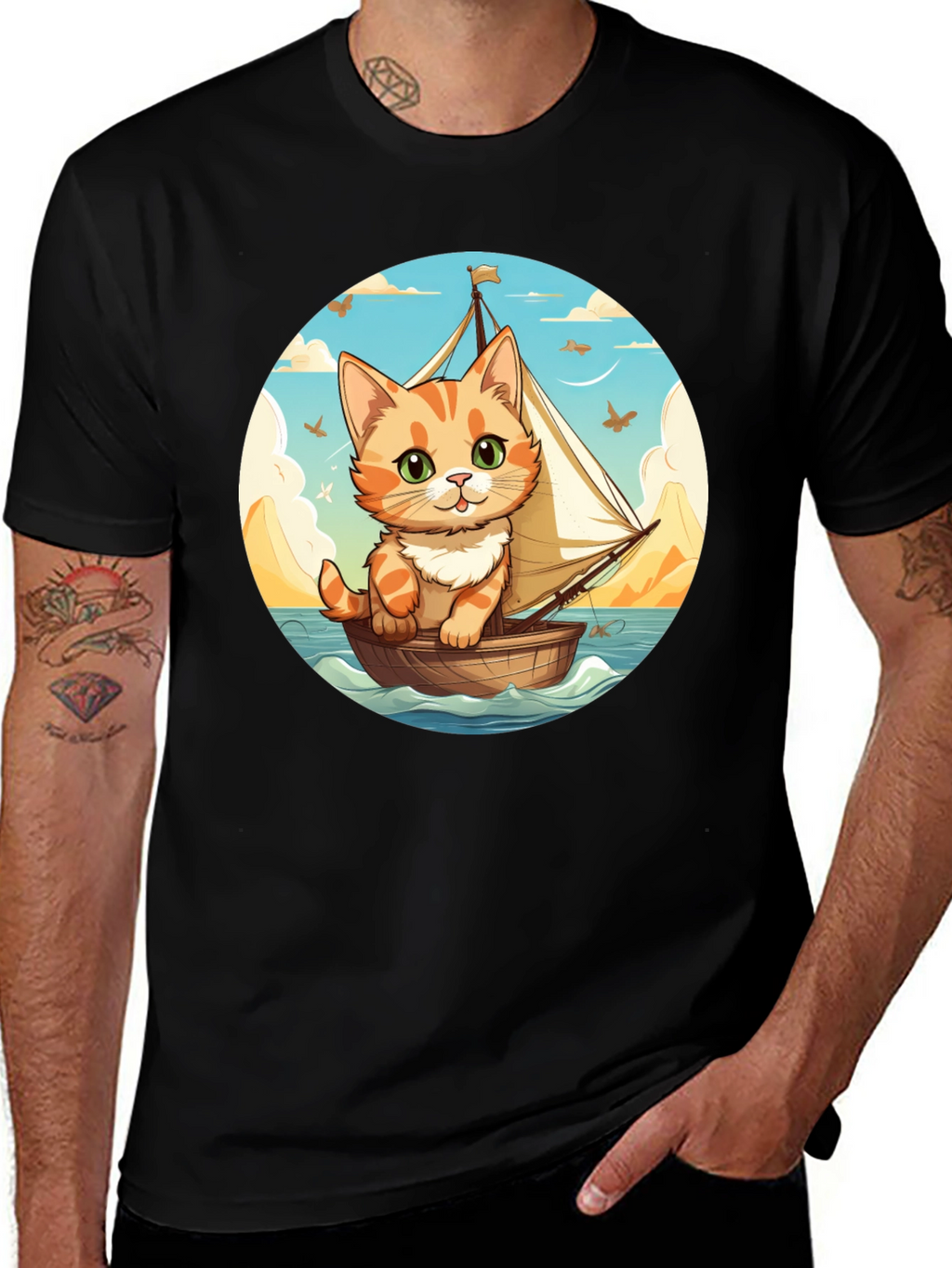 Cute Cat Sailor T-Shirt - Whimsical Graphic Tee