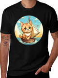 Cute Cat Sailor T-Shirt - Whimsical Graphic Tee
