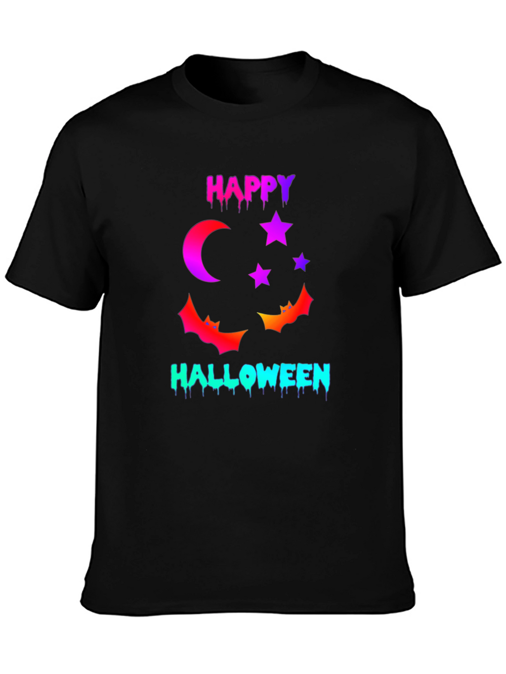 Happy Halloween T-Shirt with Moon Stars and Bats