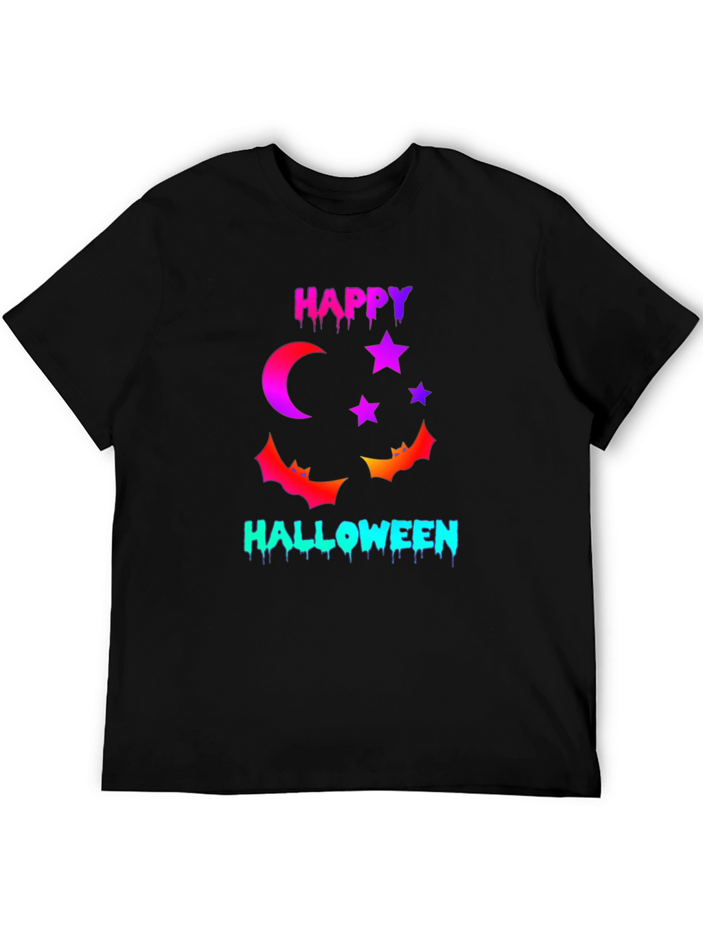 Happy Halloween T-Shirt with Moon Stars and Bats