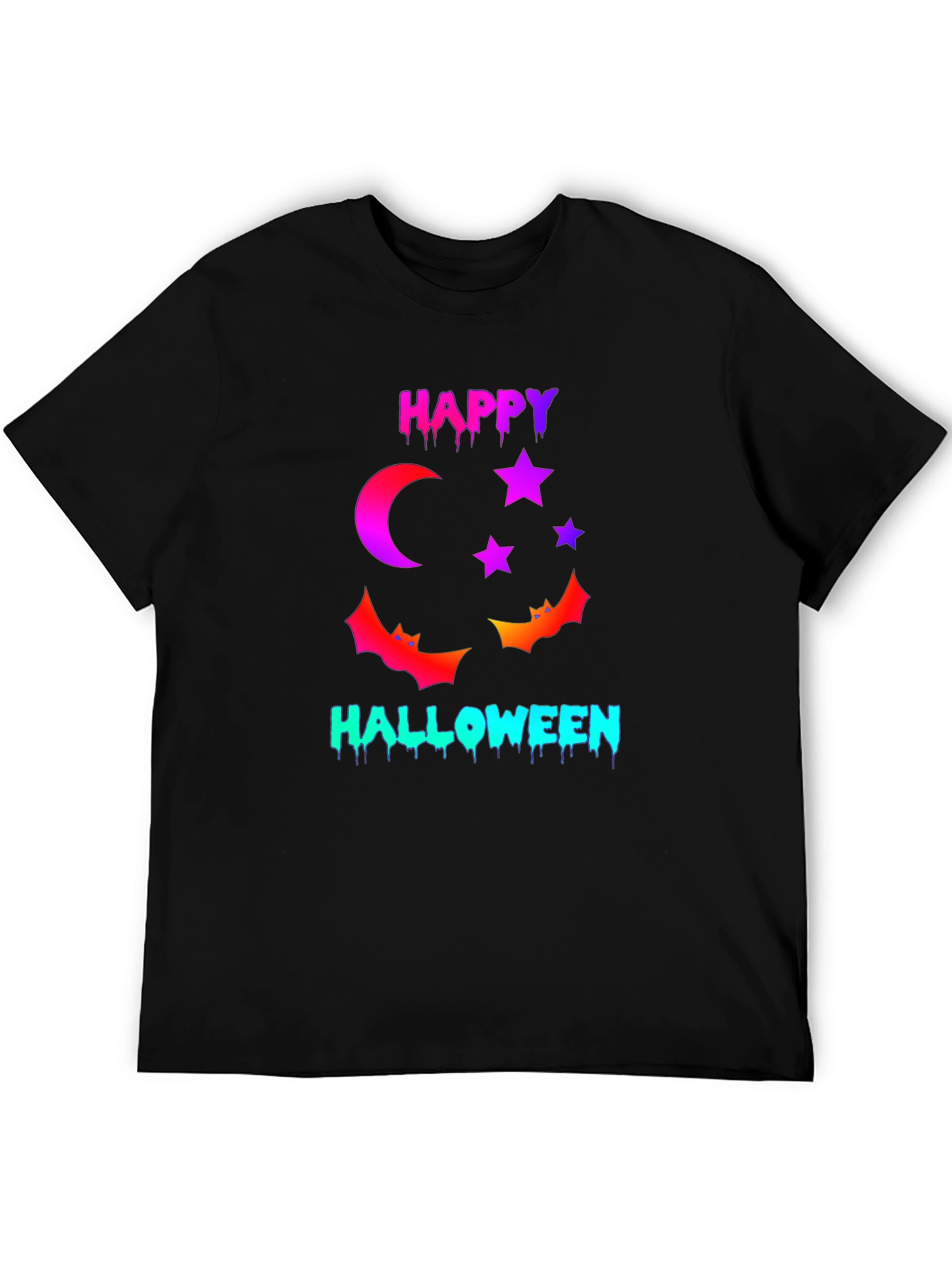 Happy Halloween T-Shirt with Moon Stars and Bats