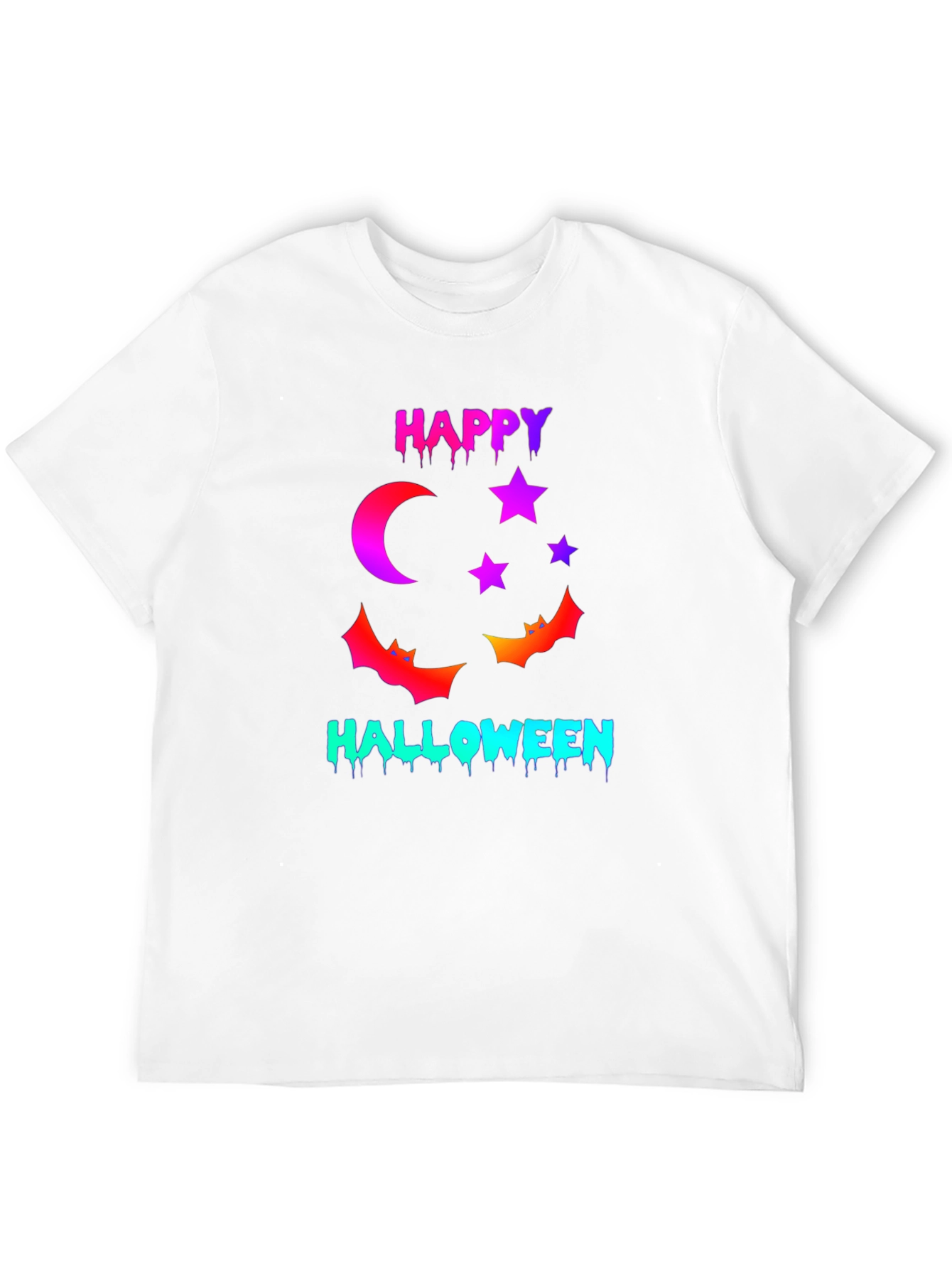 Happy Halloween T-Shirt with Moon Stars and Bats