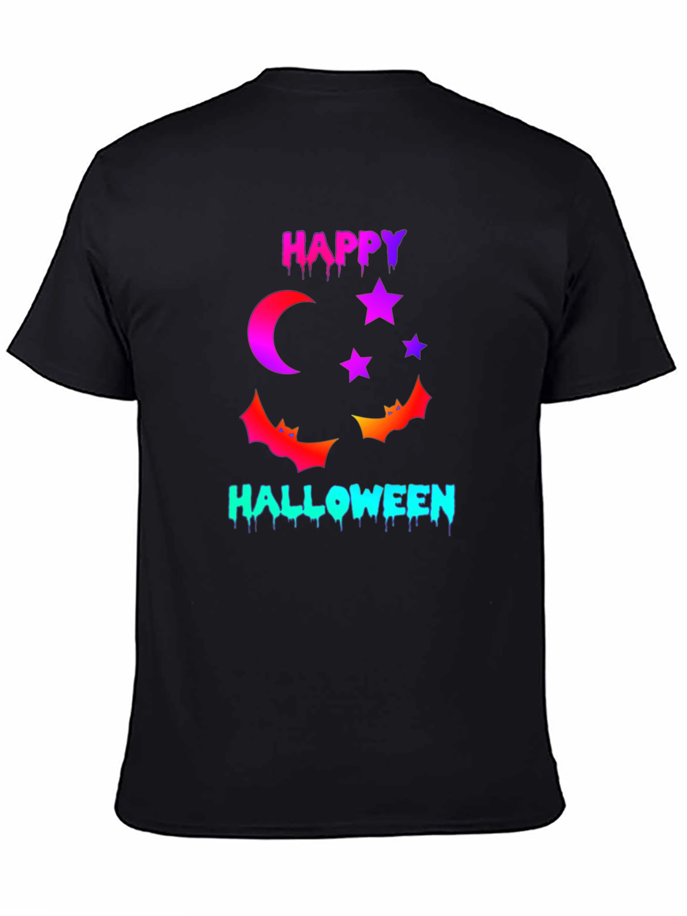 Happy Halloween T-Shirt with Moon Stars and Bats