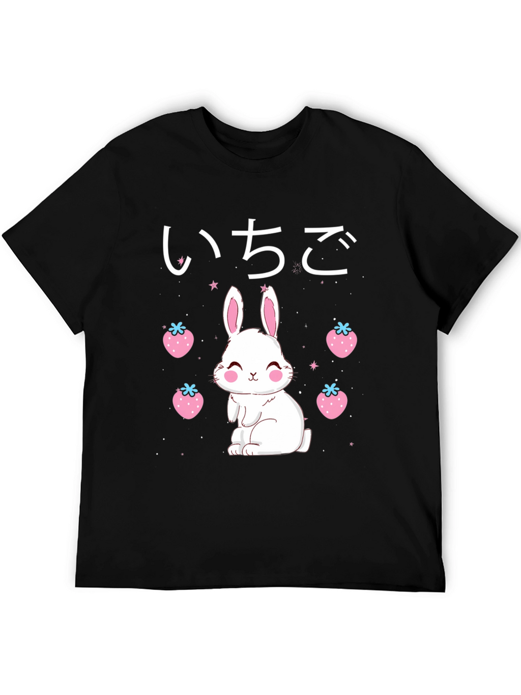 Kawaii Bunny & Strawberry Black T-Shirt